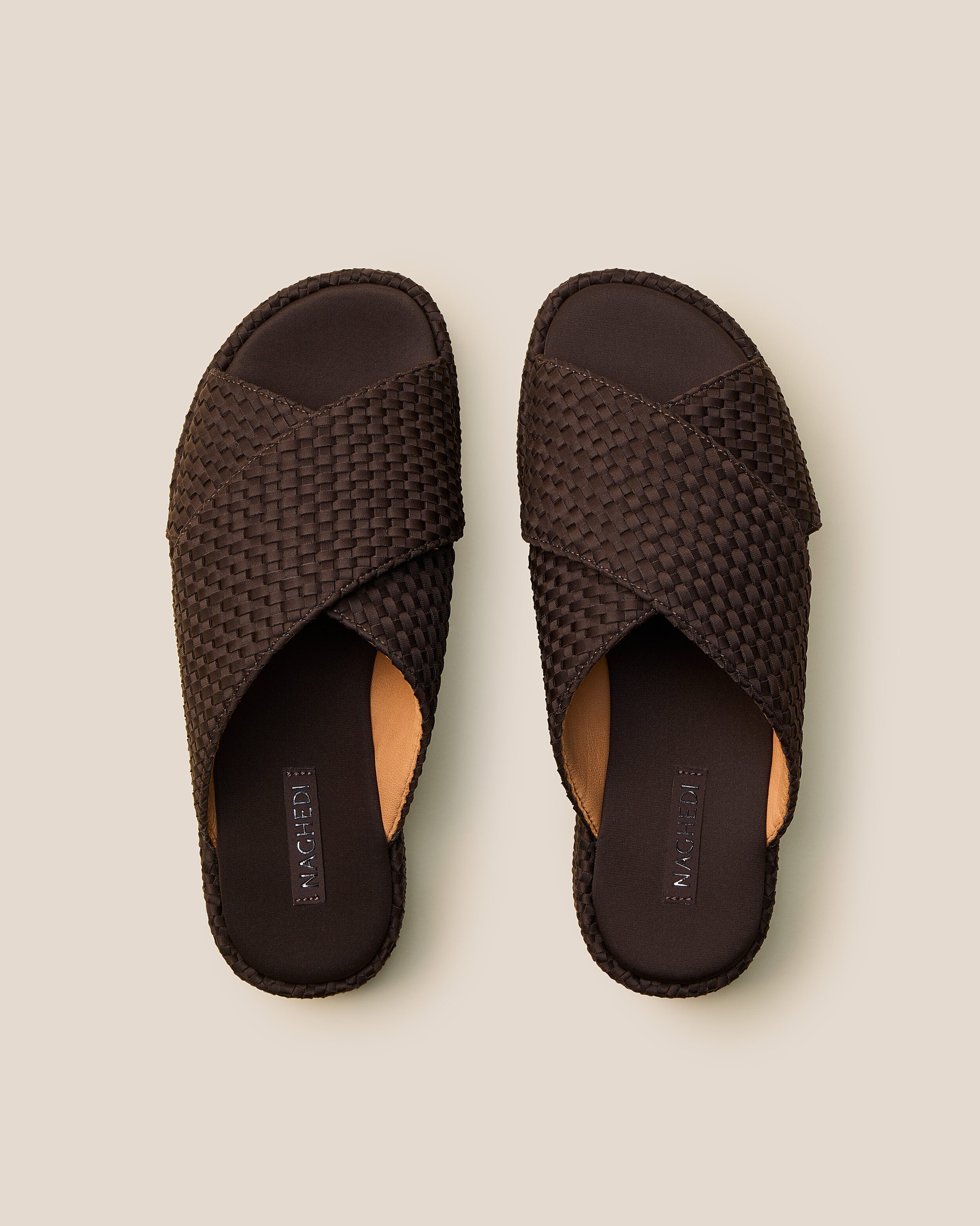 Top view of pair of The Laguna Platform in Chocolate showing the padded neoprene insole.