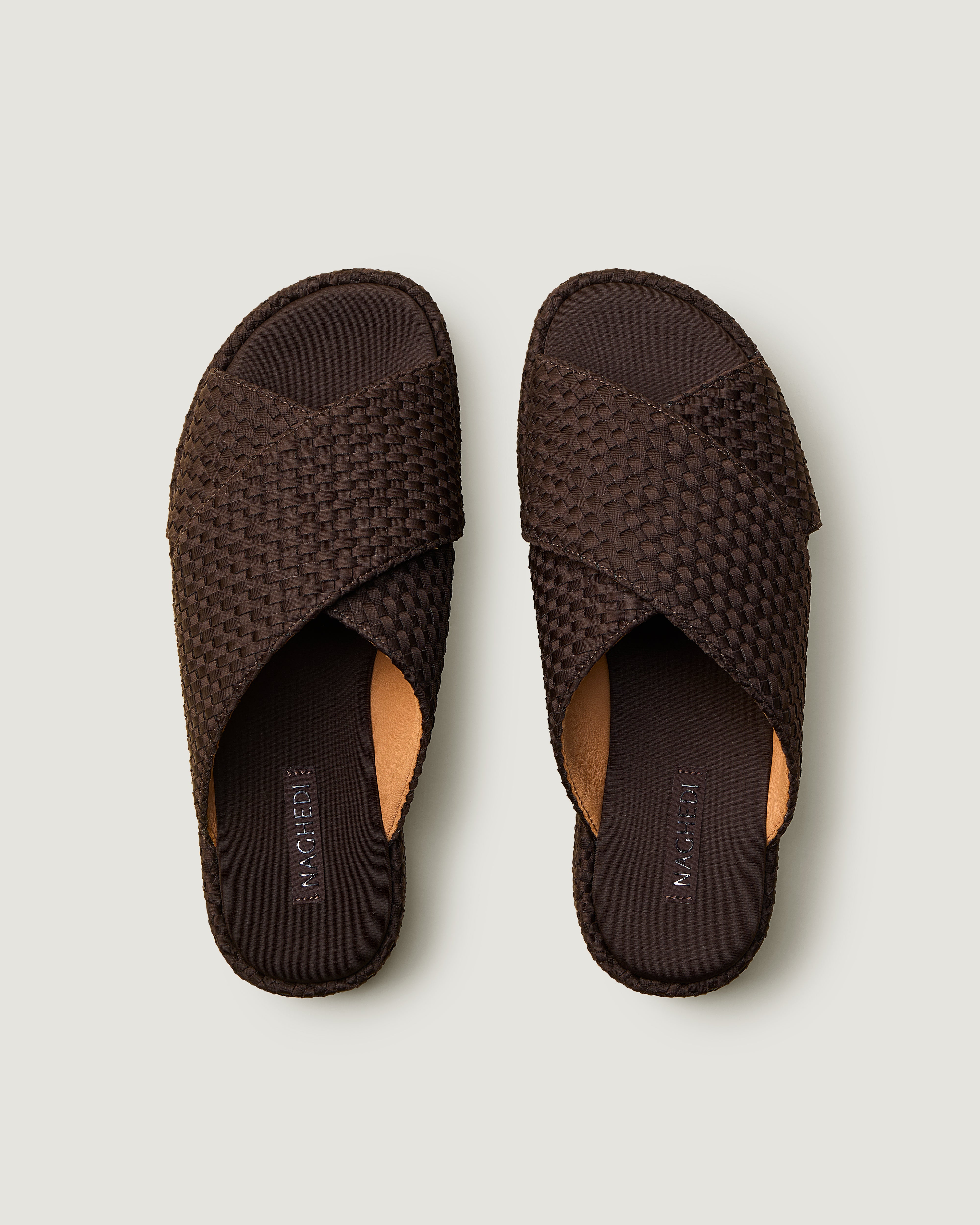 Top view of pair of The Laguna Platform in Chocolate showing the padded neoprene insole.