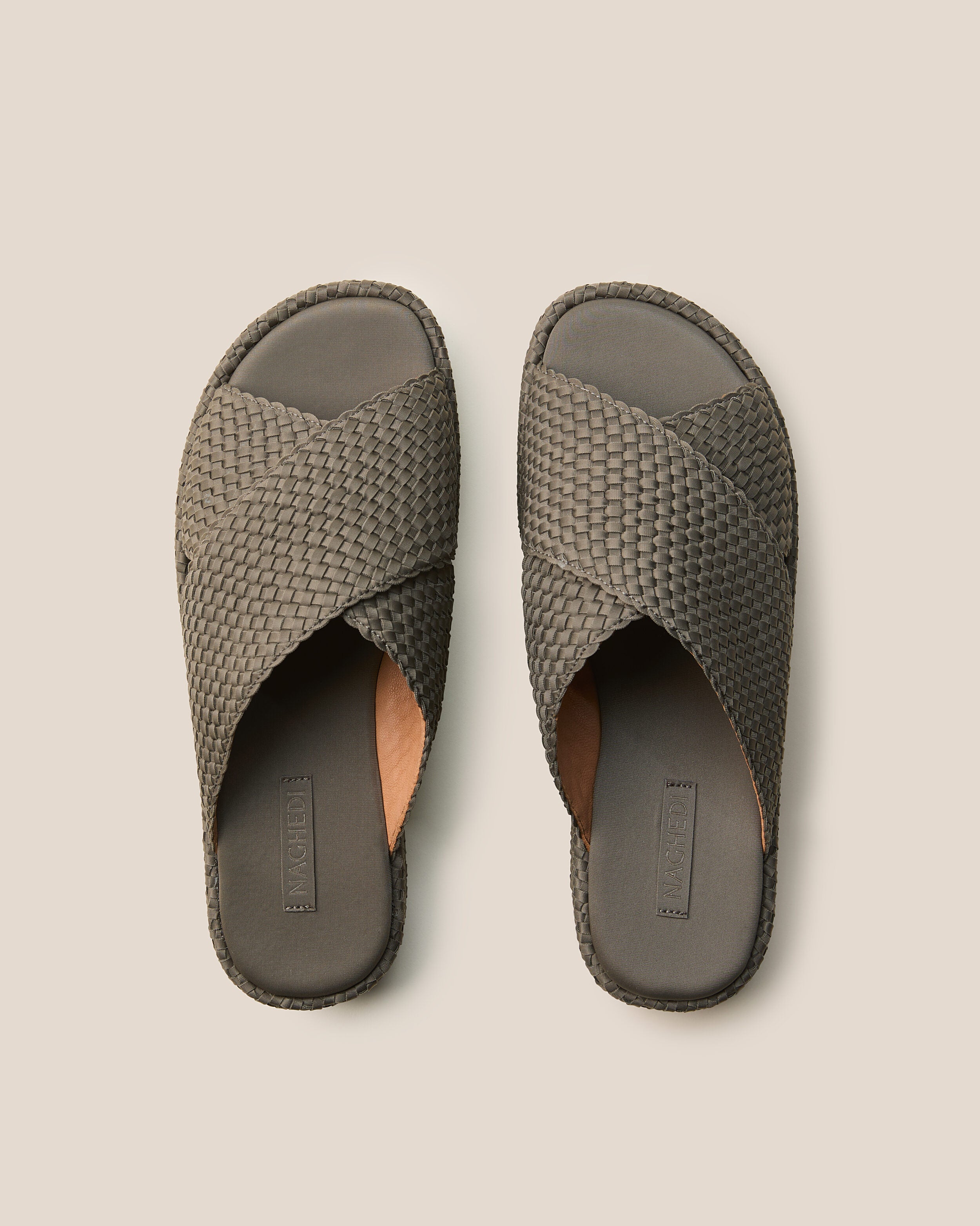 Top view of pair of The Laguna Platform in Terre showing the padded neoprene insole.