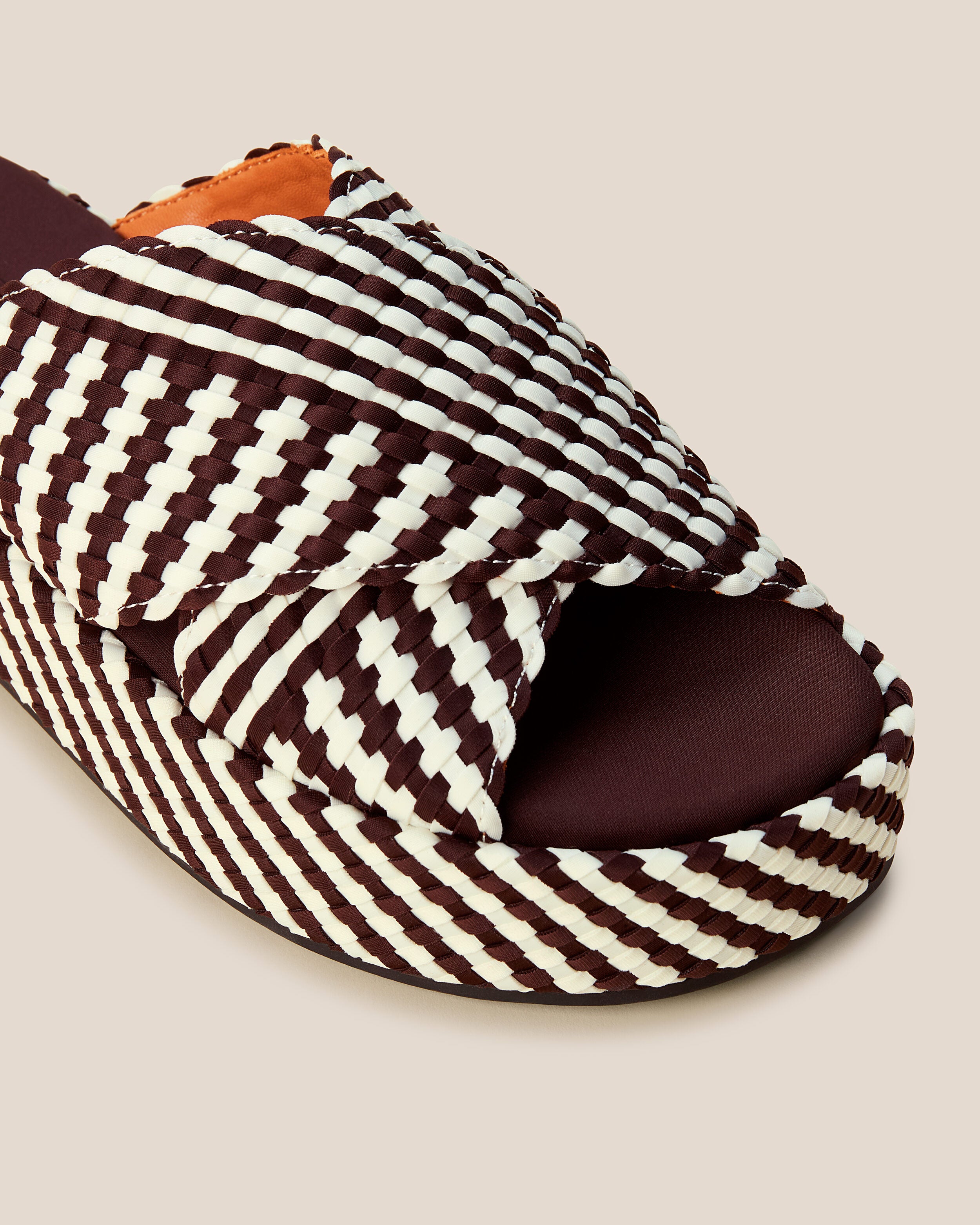 Close-up of The Laguna Platform in Roma showing its open toe and round silhouette.