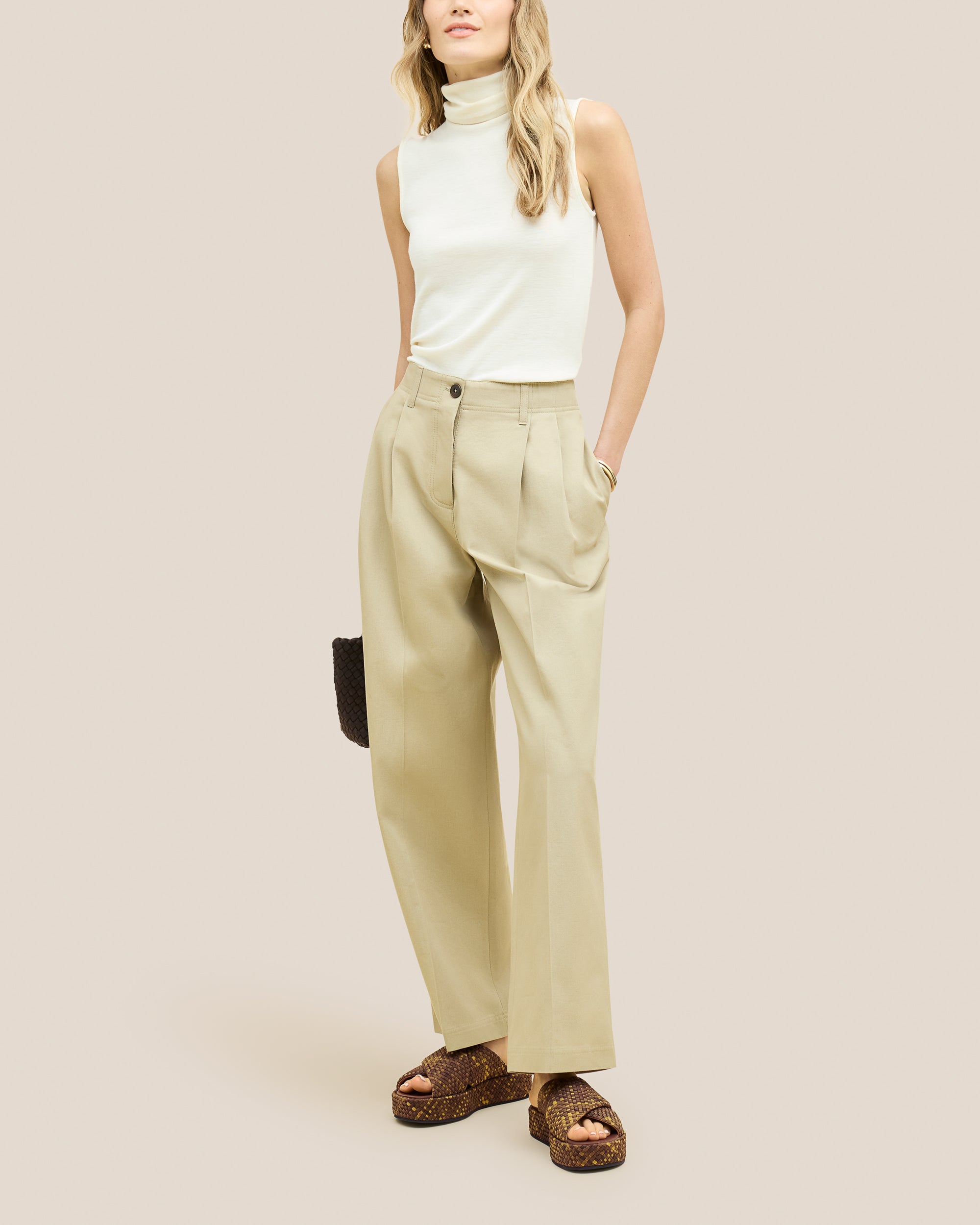 Laguna Watercolor Platform Sandal in Tortoiseshell shown on model.