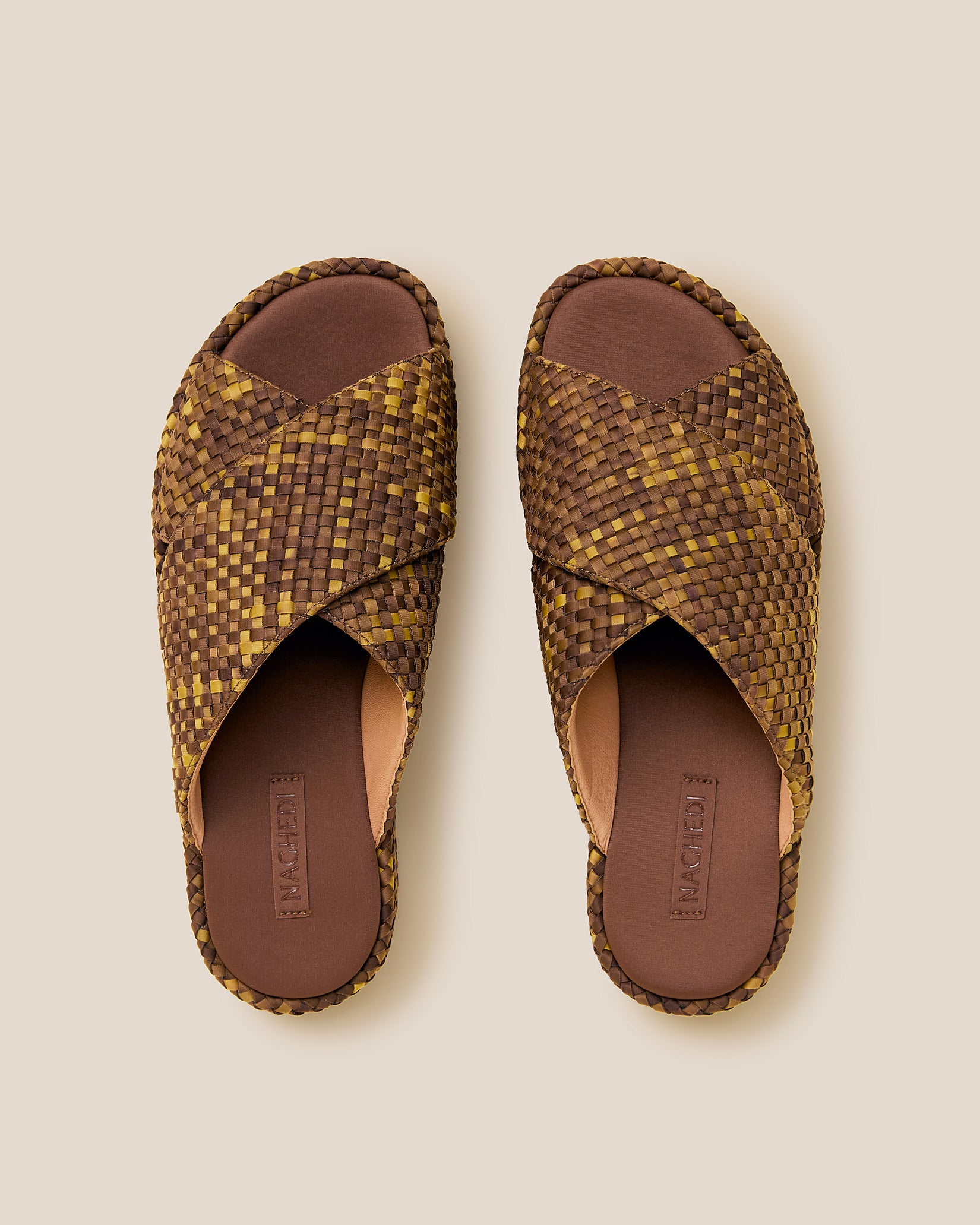 Top view of pair of Laguna Watercolor Platform Sandal in Tortoiseshell showing the padded neoprene insole.