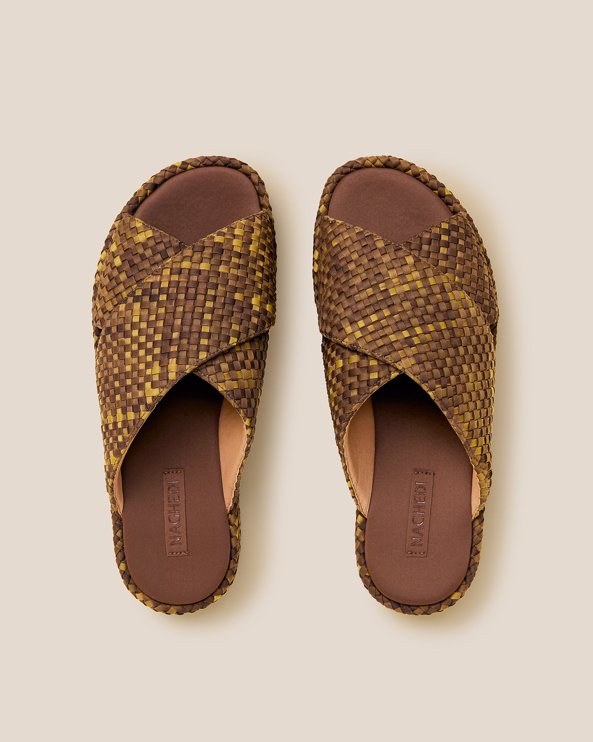 Top view of pair of Laguna Watercolor Platform Sandal in Tortoiseshell showing the padded neoprene insole.
