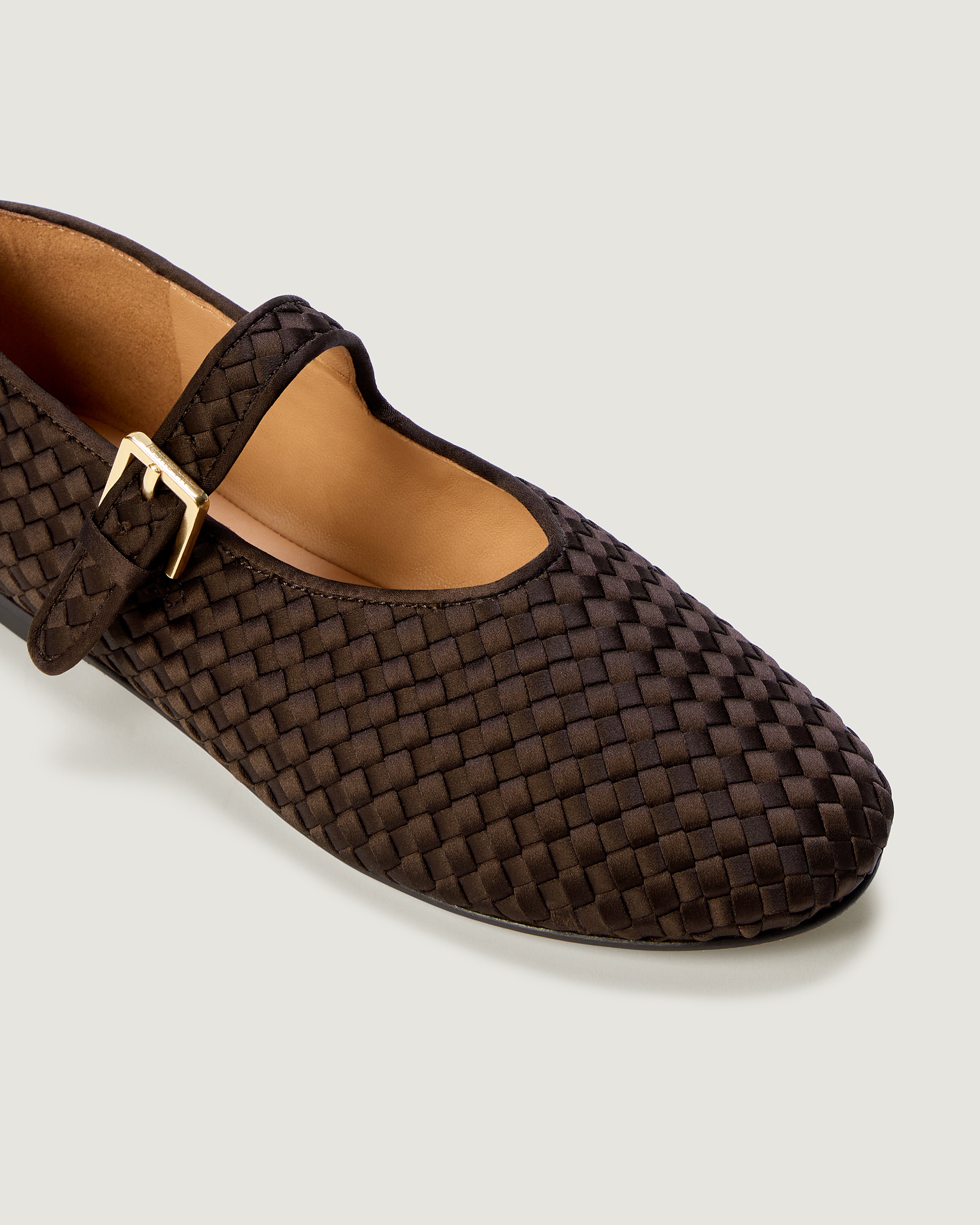 Close-up of The Marais Mary Jane in Chocolate showing its closed toe and round silhouette.