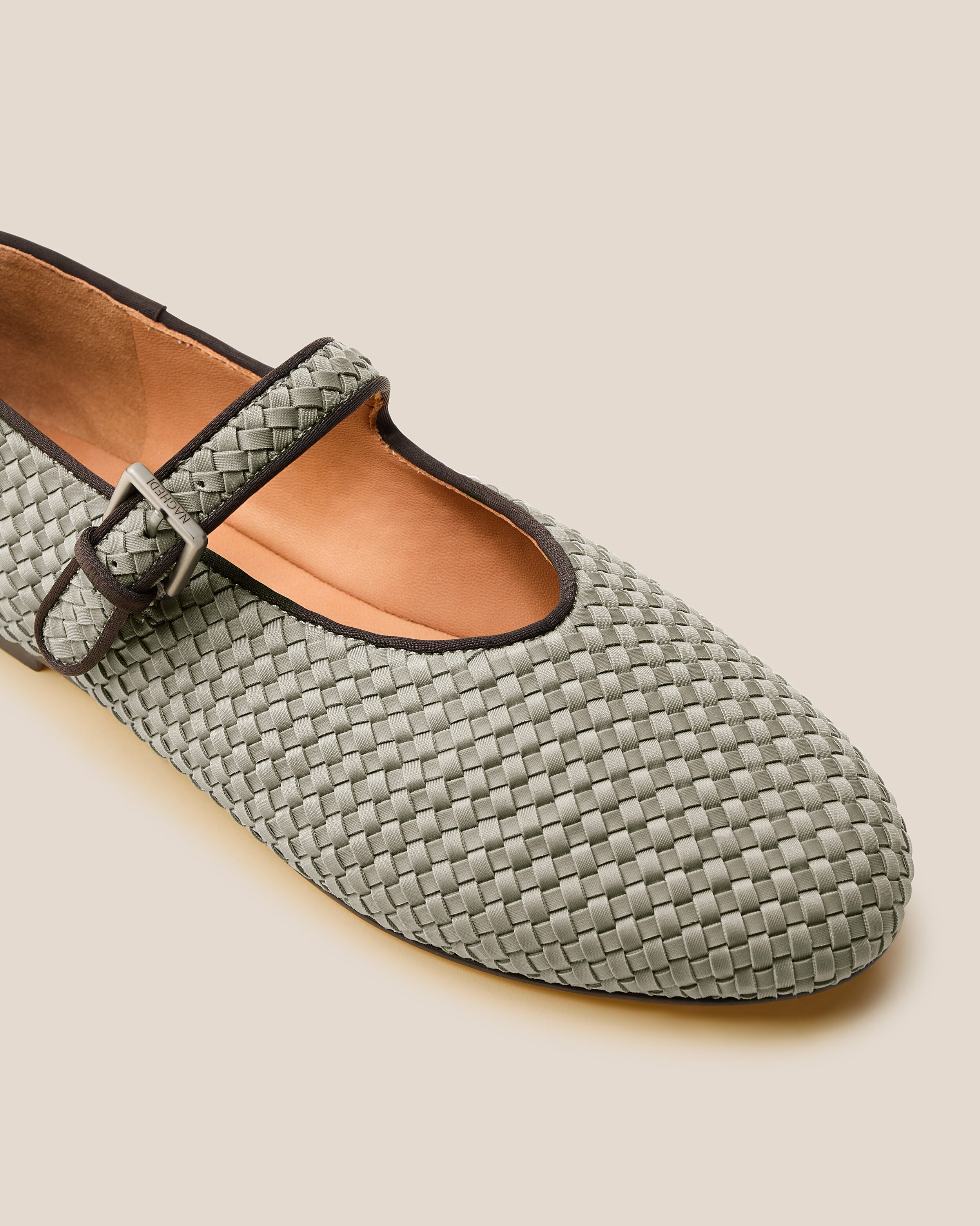 Close-up of The Marais Mary Jane in Celadon showing its closed toe and round silhouette.