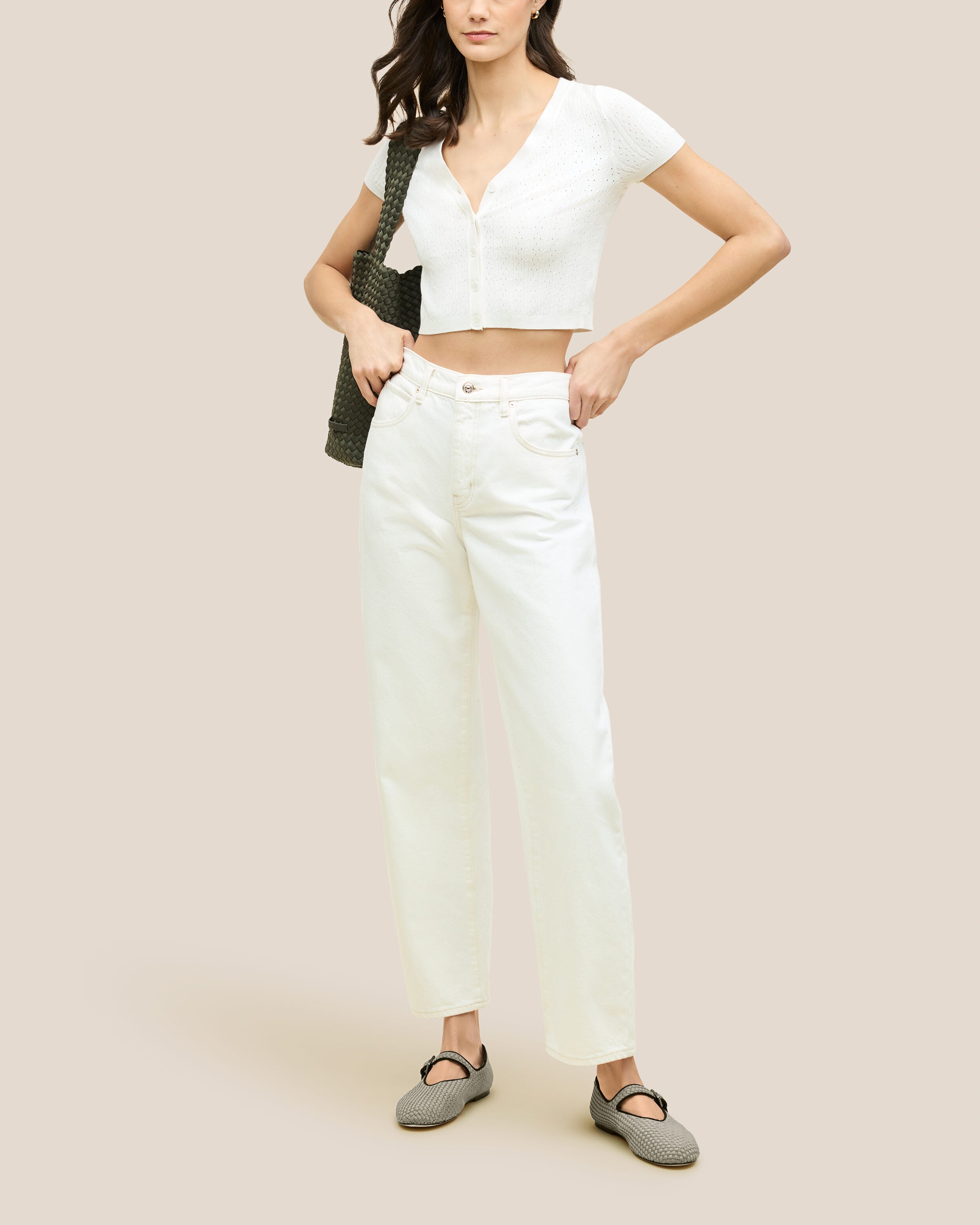 The Marais Mary Jane in Celadon shown on model.