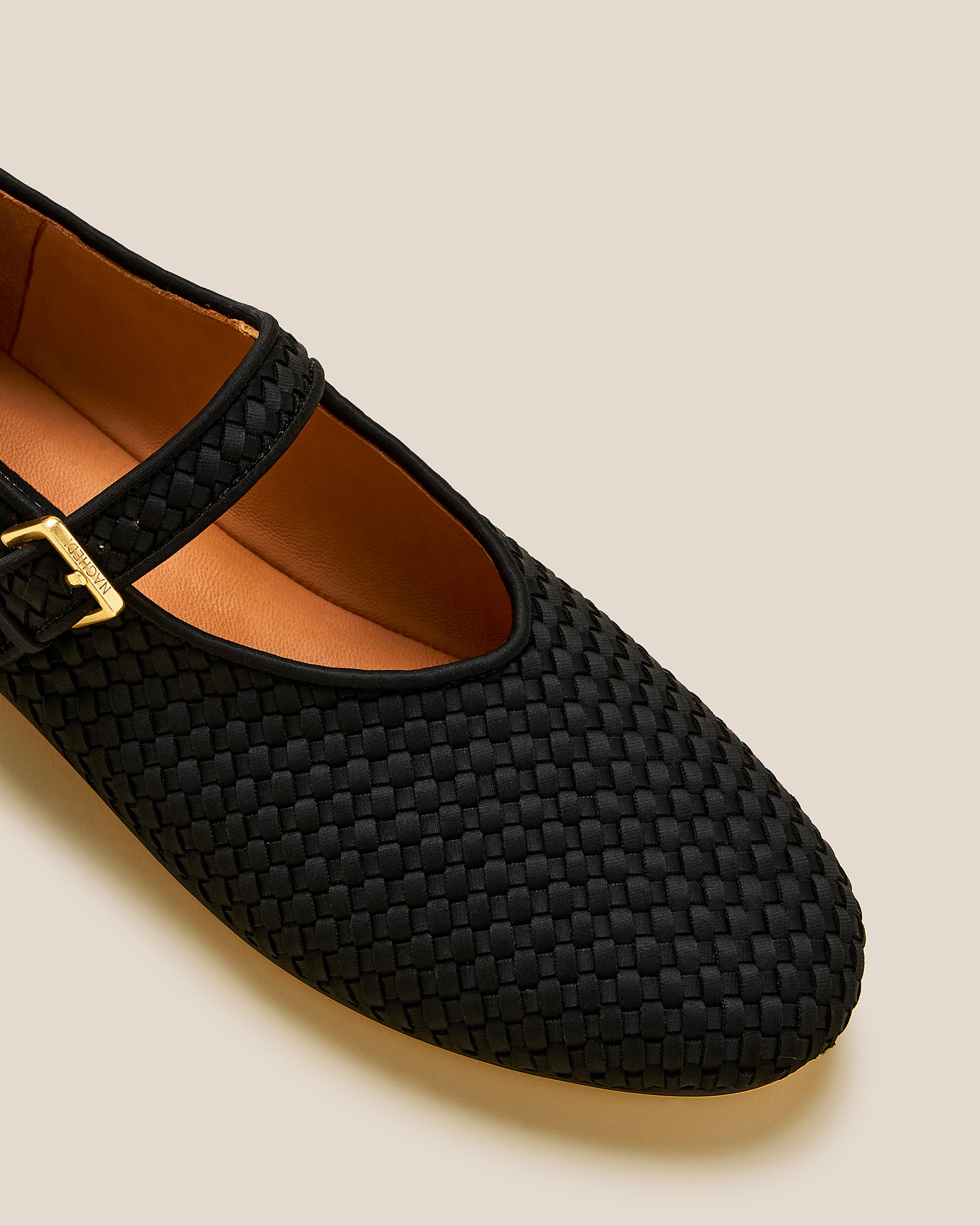Close-up of Marais Mary Jane Flats in Onyx showing its closed toe and round silhouette.