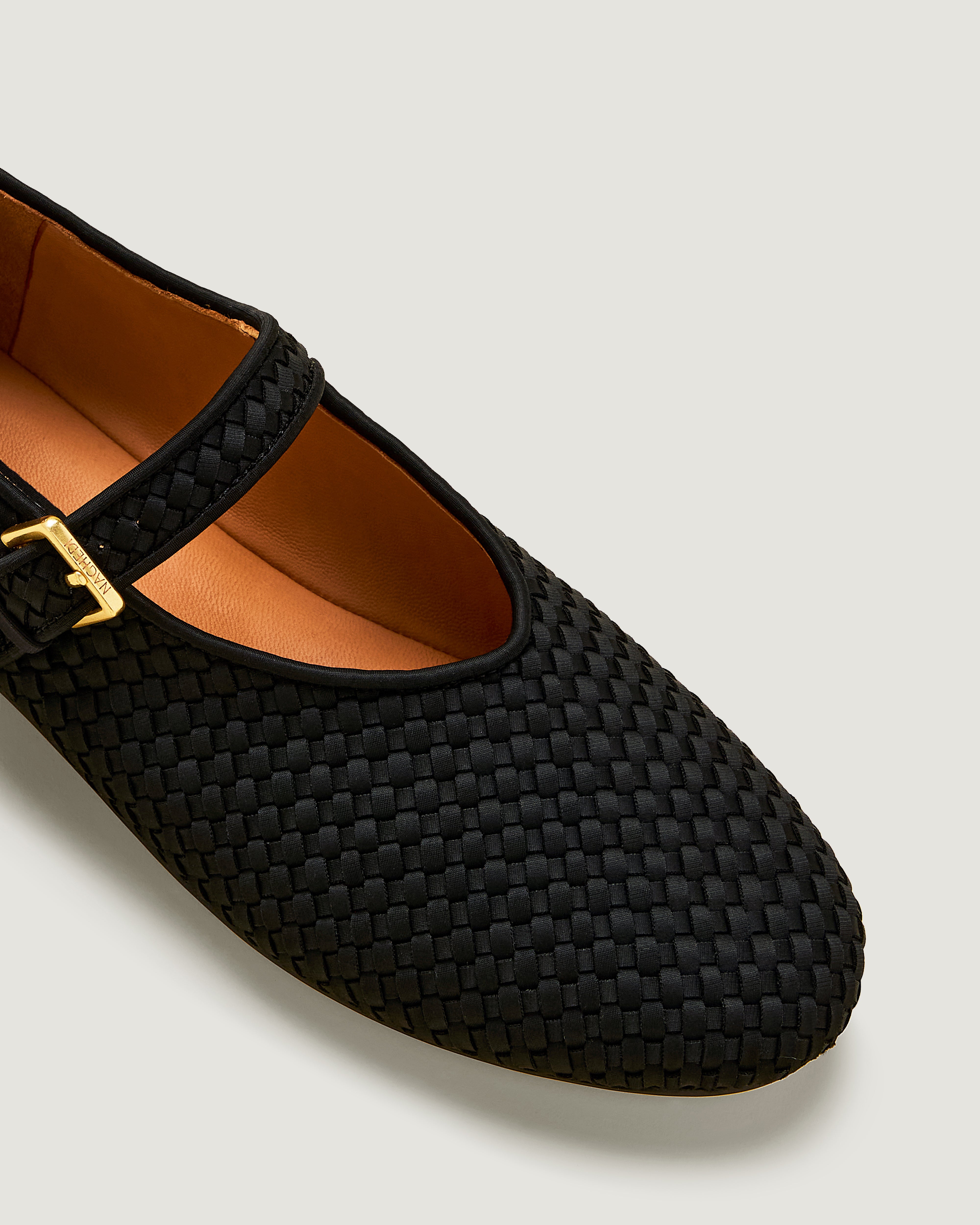 Close-up of The Marais Mary Jane in Onyx showing its closed toe and round silhouette.