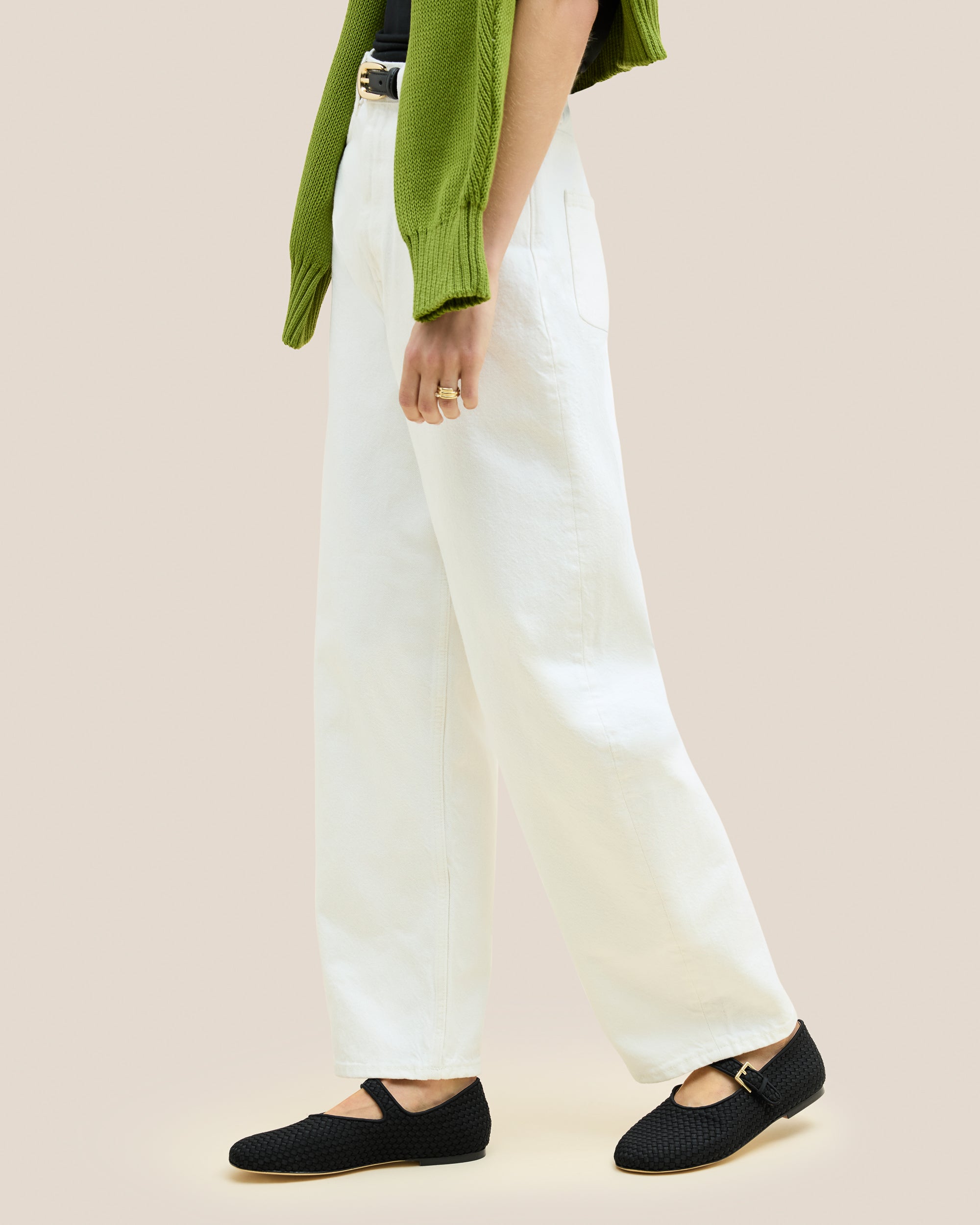 Marais Mary Jane Flats in Onyx shown on model.