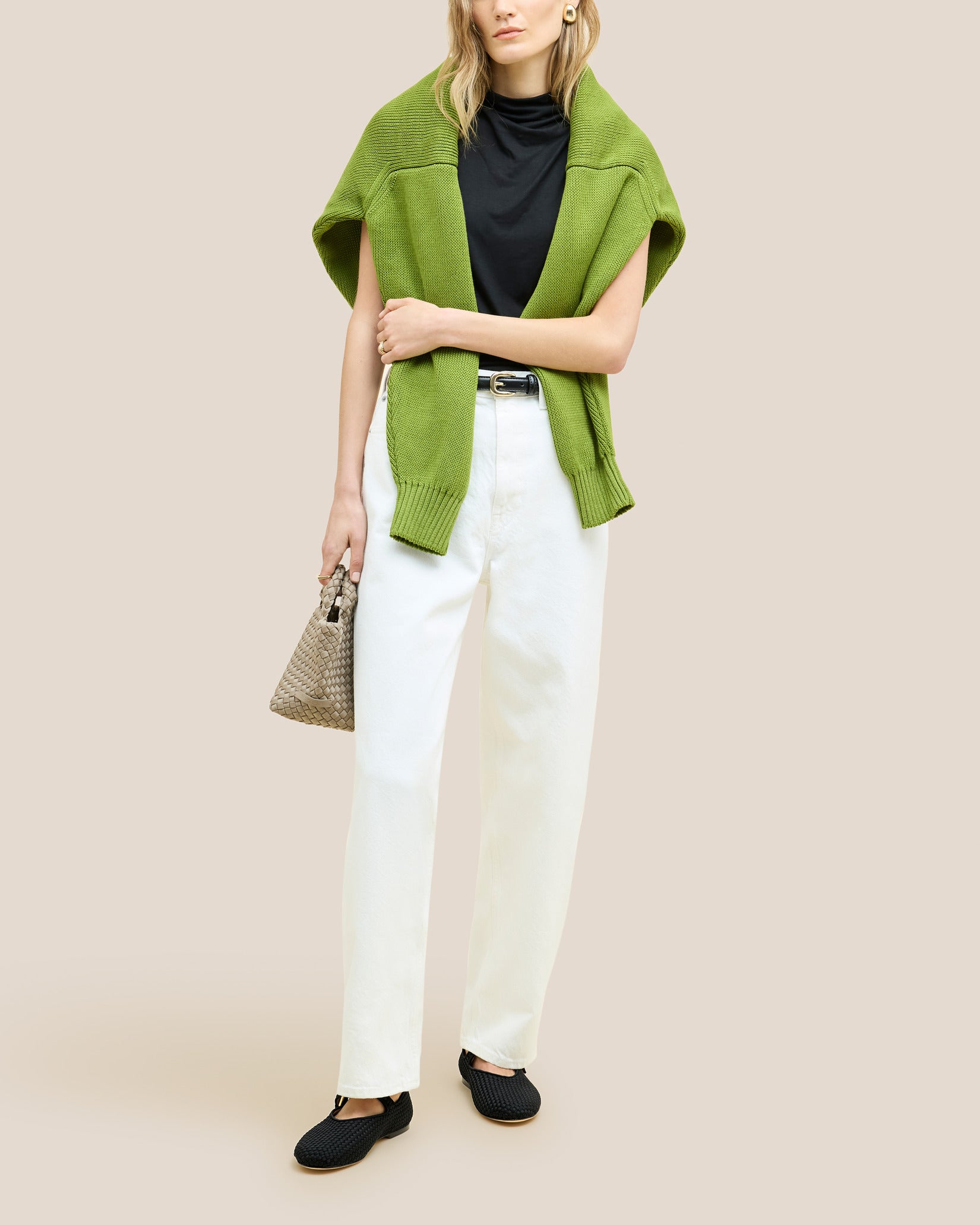 Marais Mary Jane Flats in Onyx shown on model.
