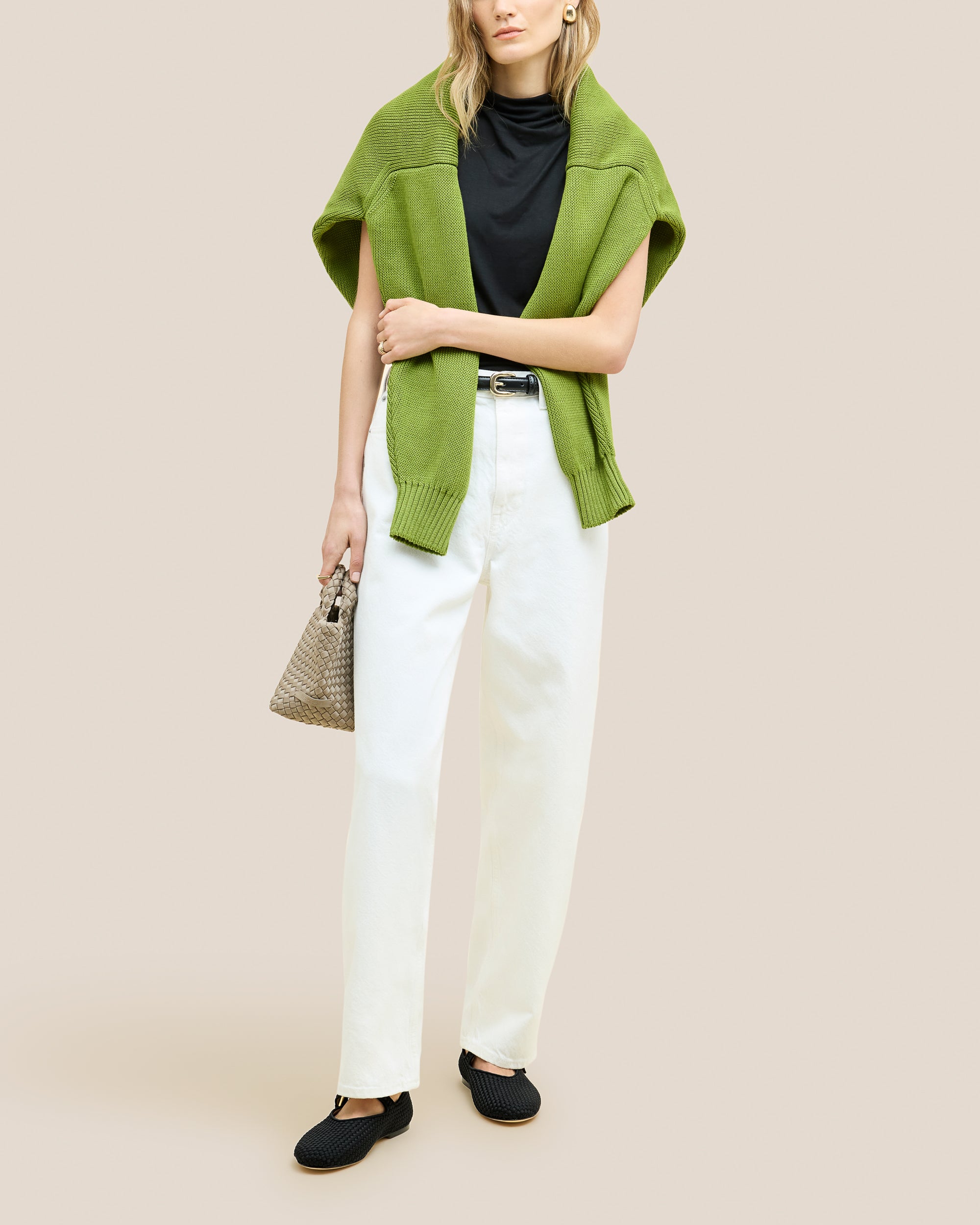 Marais Mary Jane Flats in Onyx shown on model.