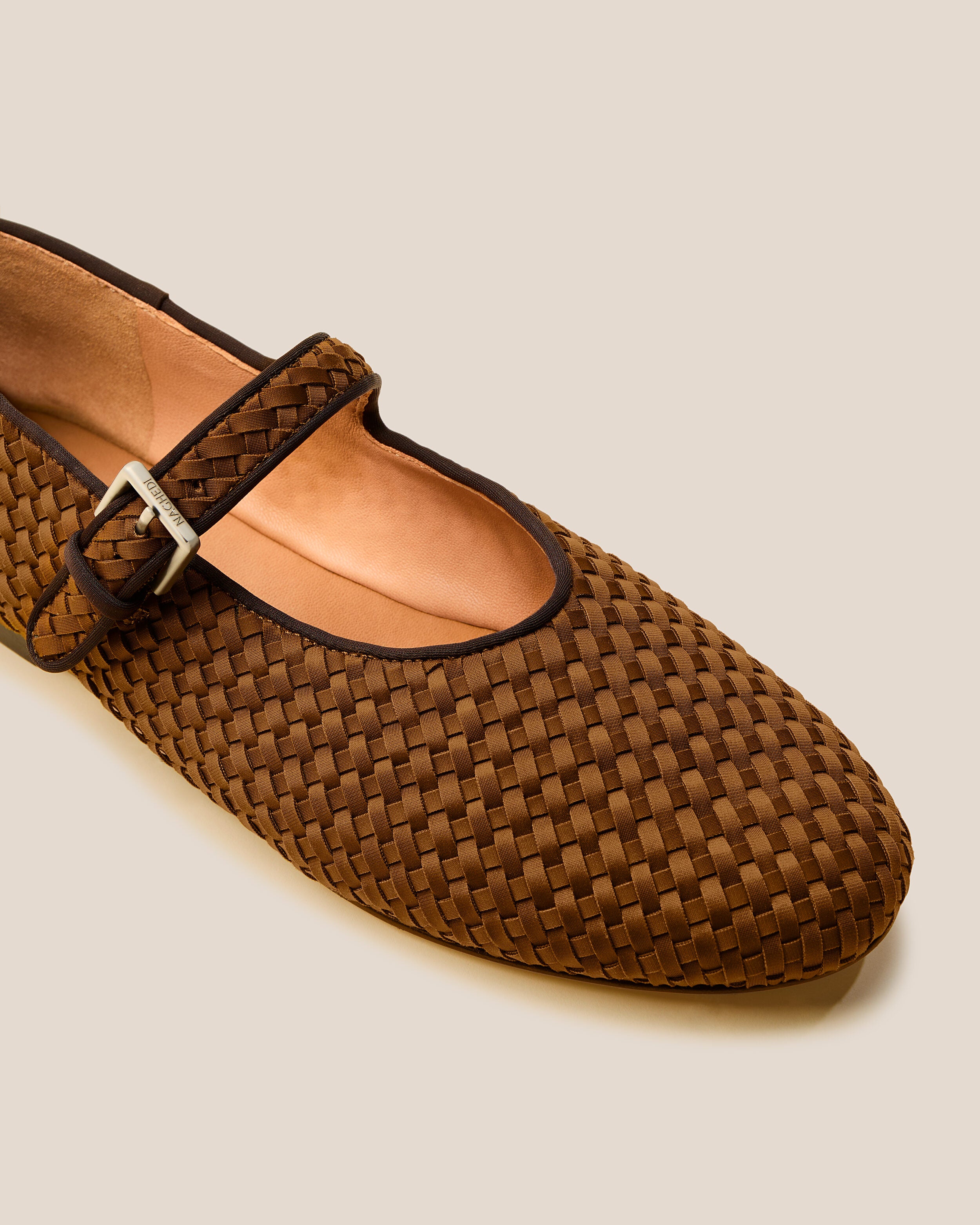 Close-up of The Marais Mary Jane in Teak showing its closed toe and round silhouette.