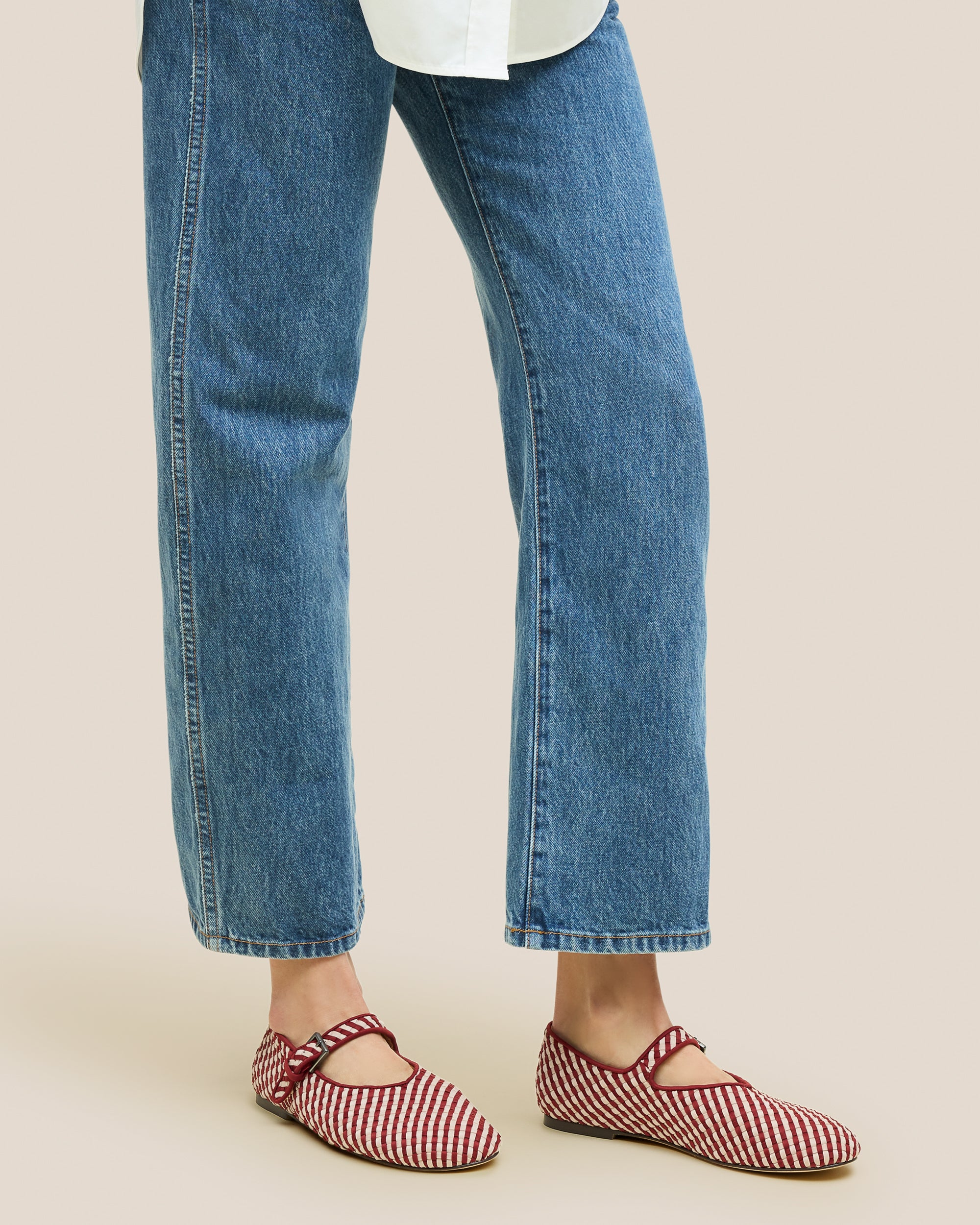 Marais Mary Jane Striped in Lychee | On Model Close Up
