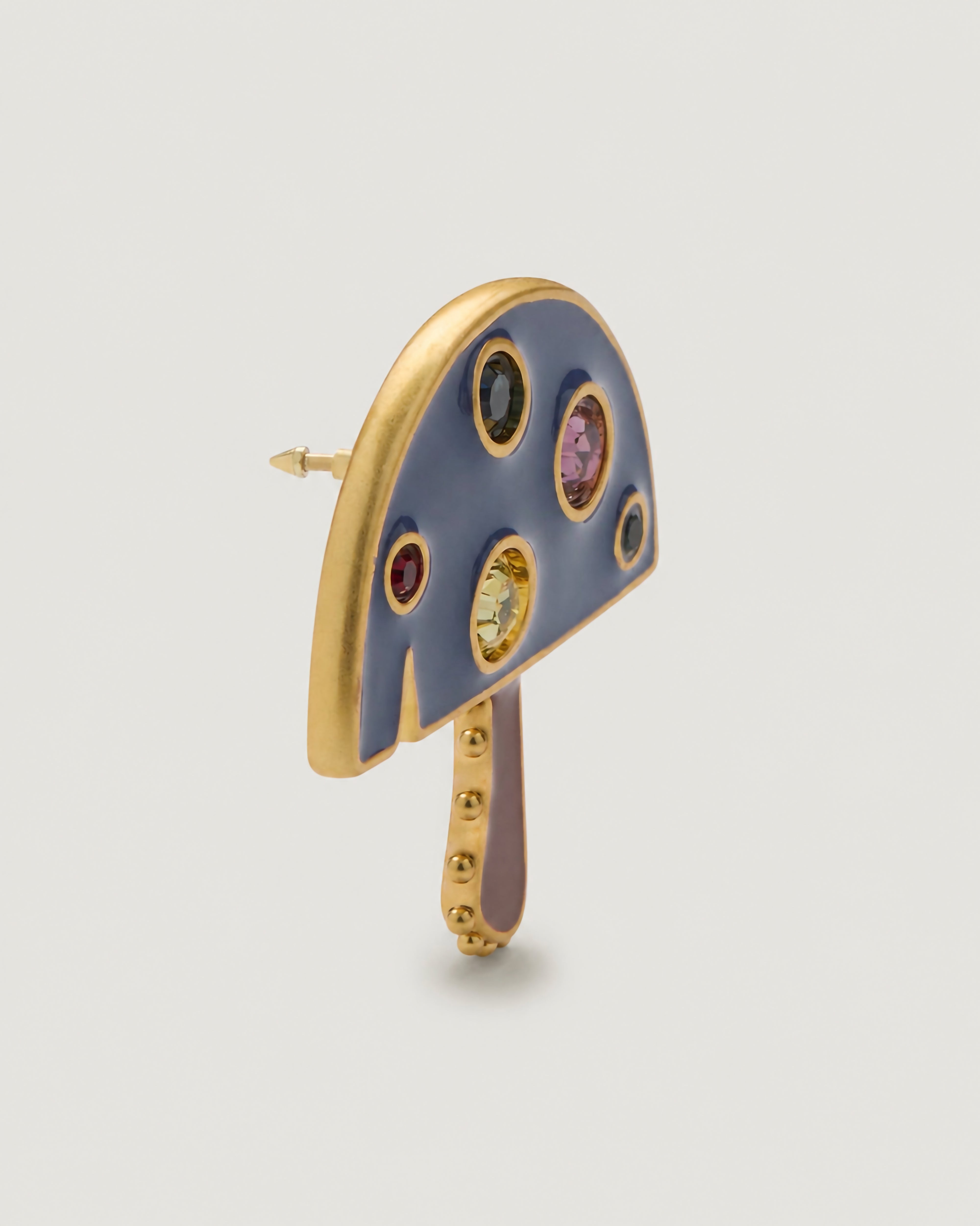 Angle view of the Magic Mushroom Bag Charm highlighting the pin.