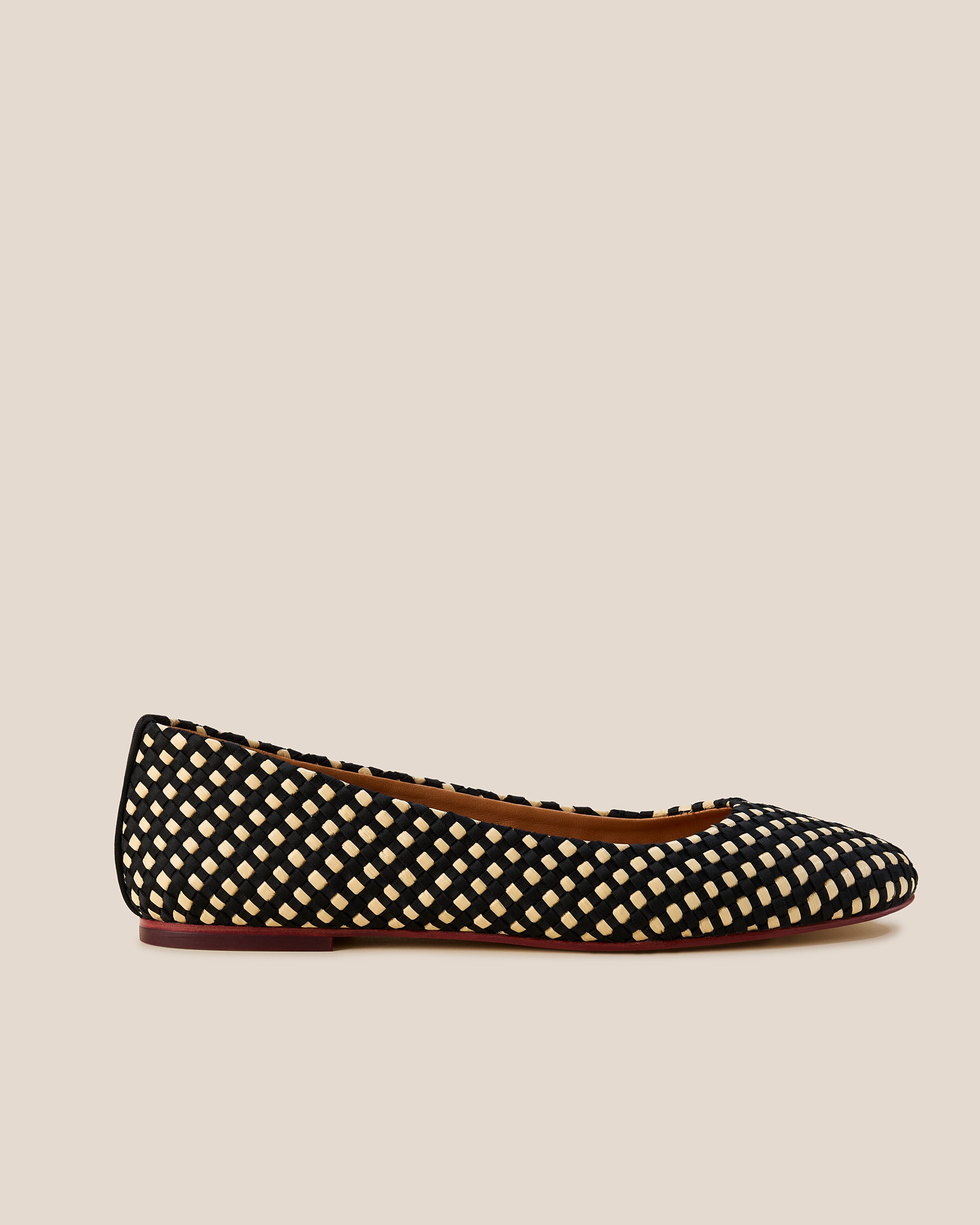 Side view of The Nomad Ballet Flat in Costa featuring a closed toe and square silhouette.
