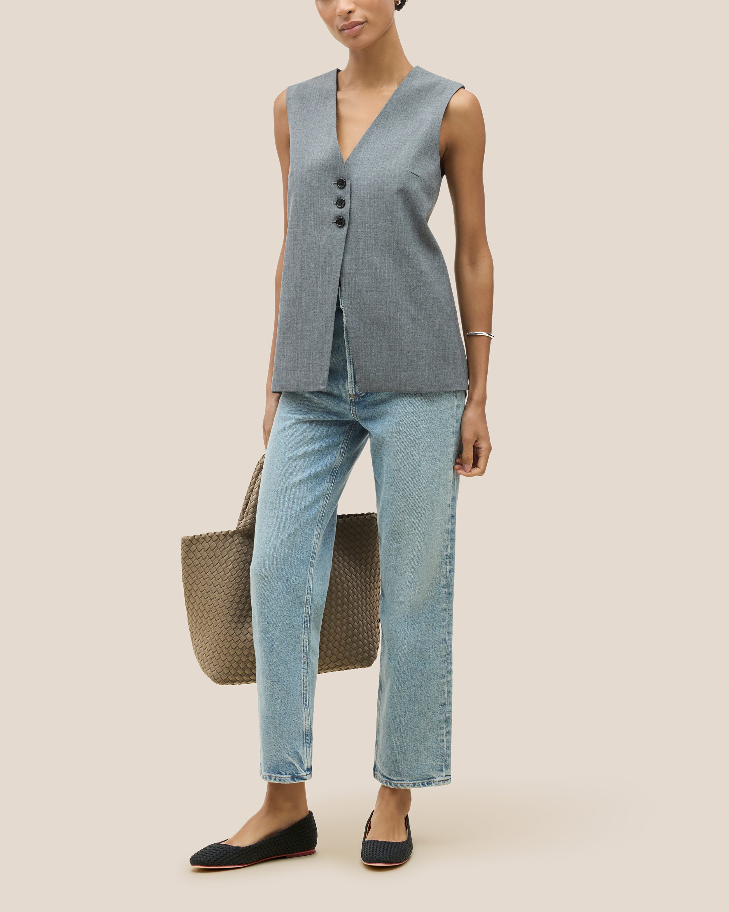 The Nomad Ballet Flat in Onyx shown on model.