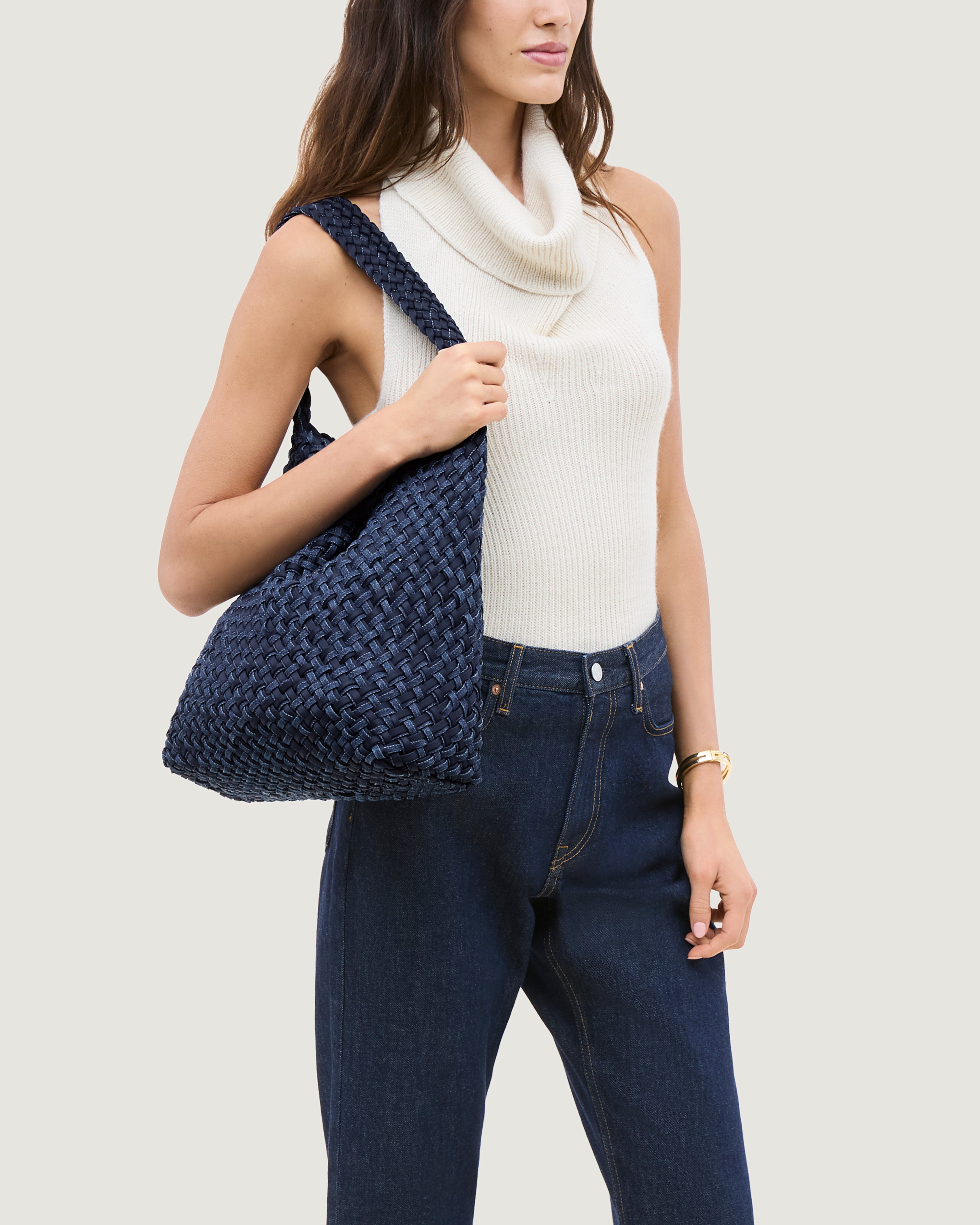 Nomad Medium Hobo Double Weave Denim | Indigo