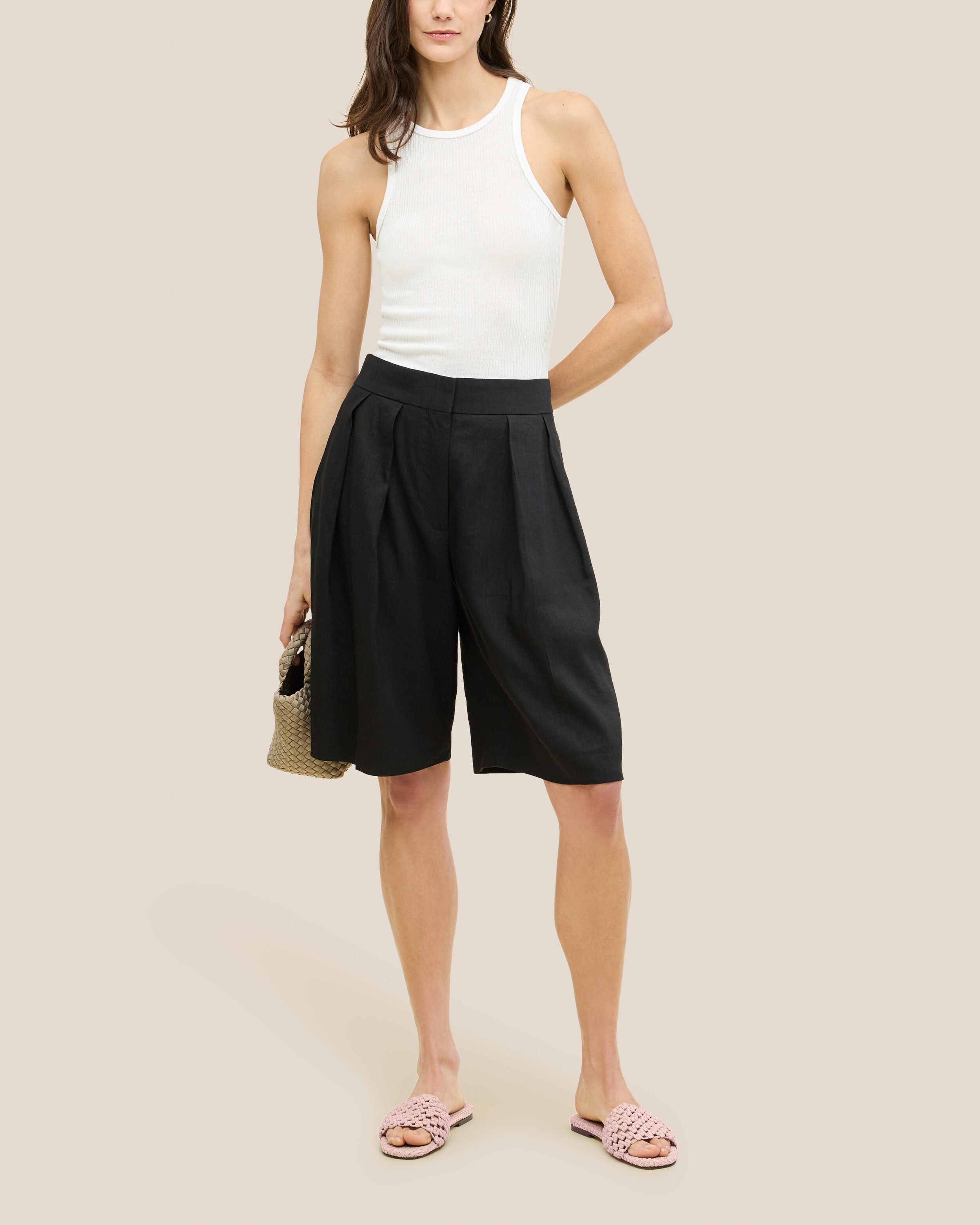 The Ojai Slide in Petal shown on model.