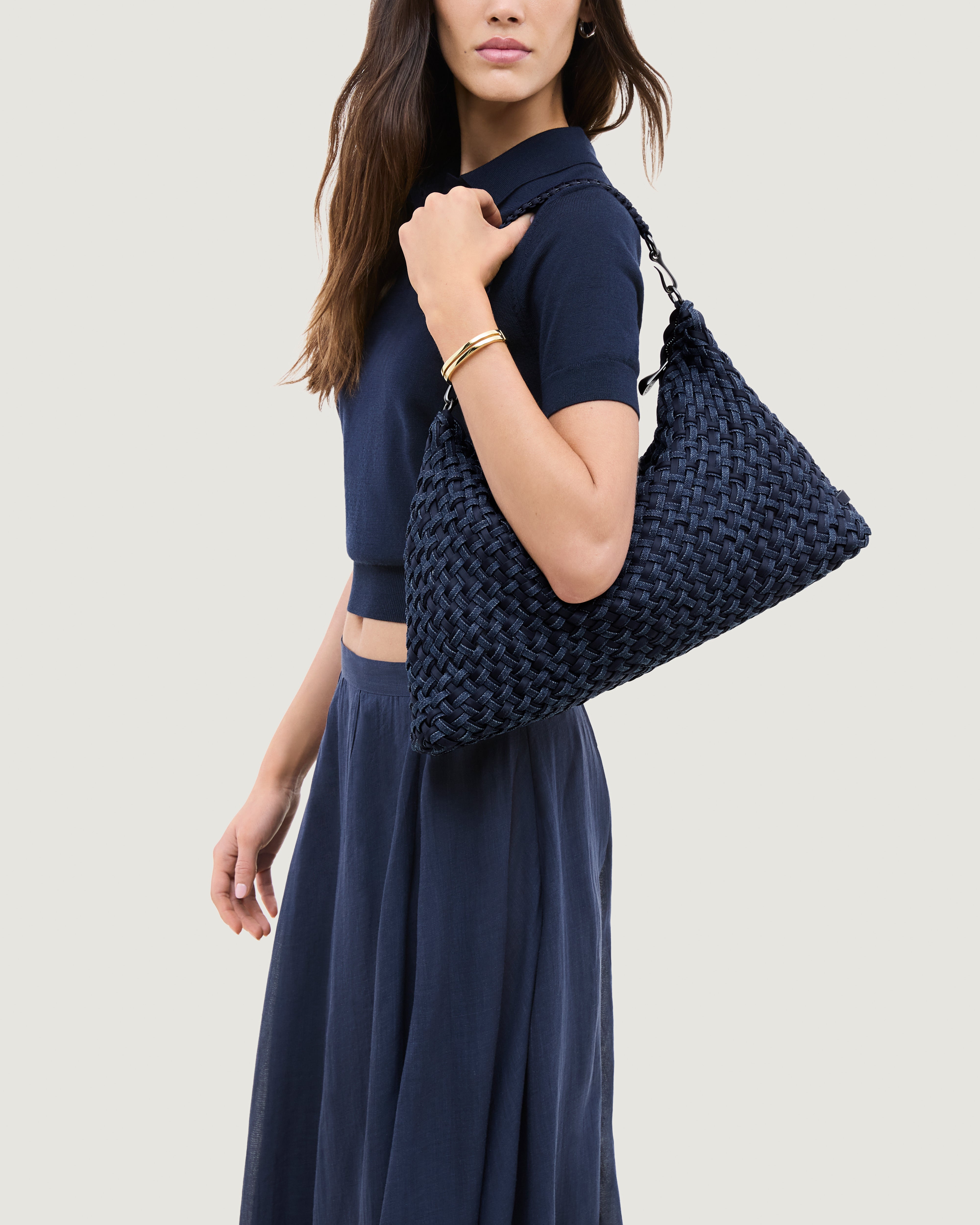 Porto Medium Half-Moon Bag Double Weave Denim | Indigo