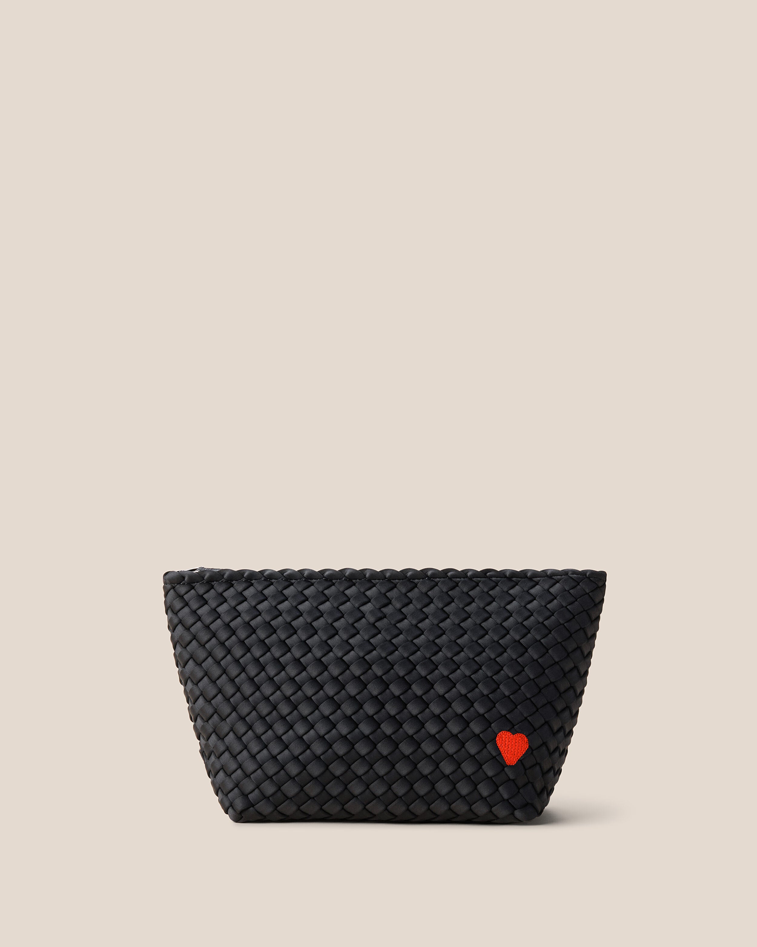 Portofino Cosmetic Pouch in Onyx, a true black tone, in handwoven neoprene, featuring a zip closure.