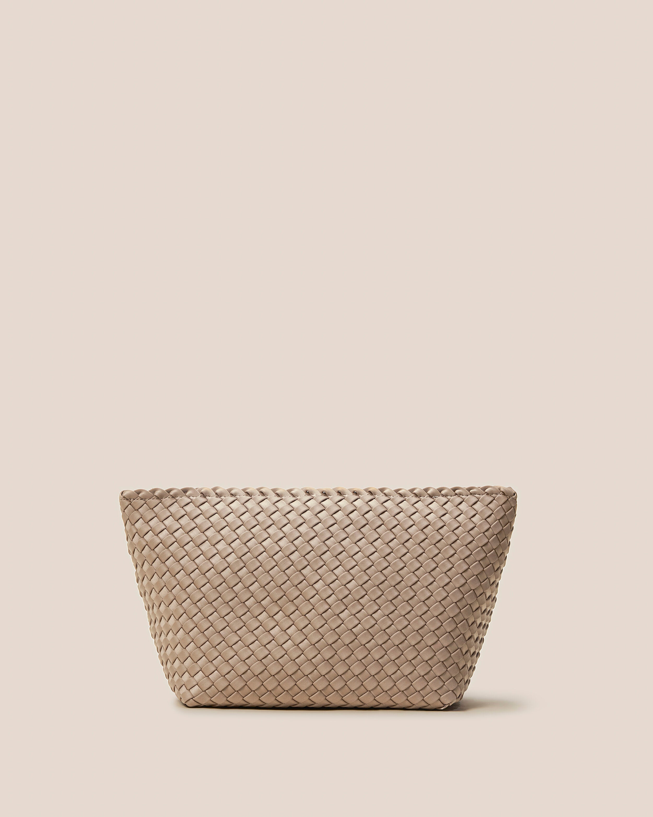 Portofino Cosmetic Pouch in Cashmere, a taupe tone, in handwoven neoprene, featuring a zip closure.