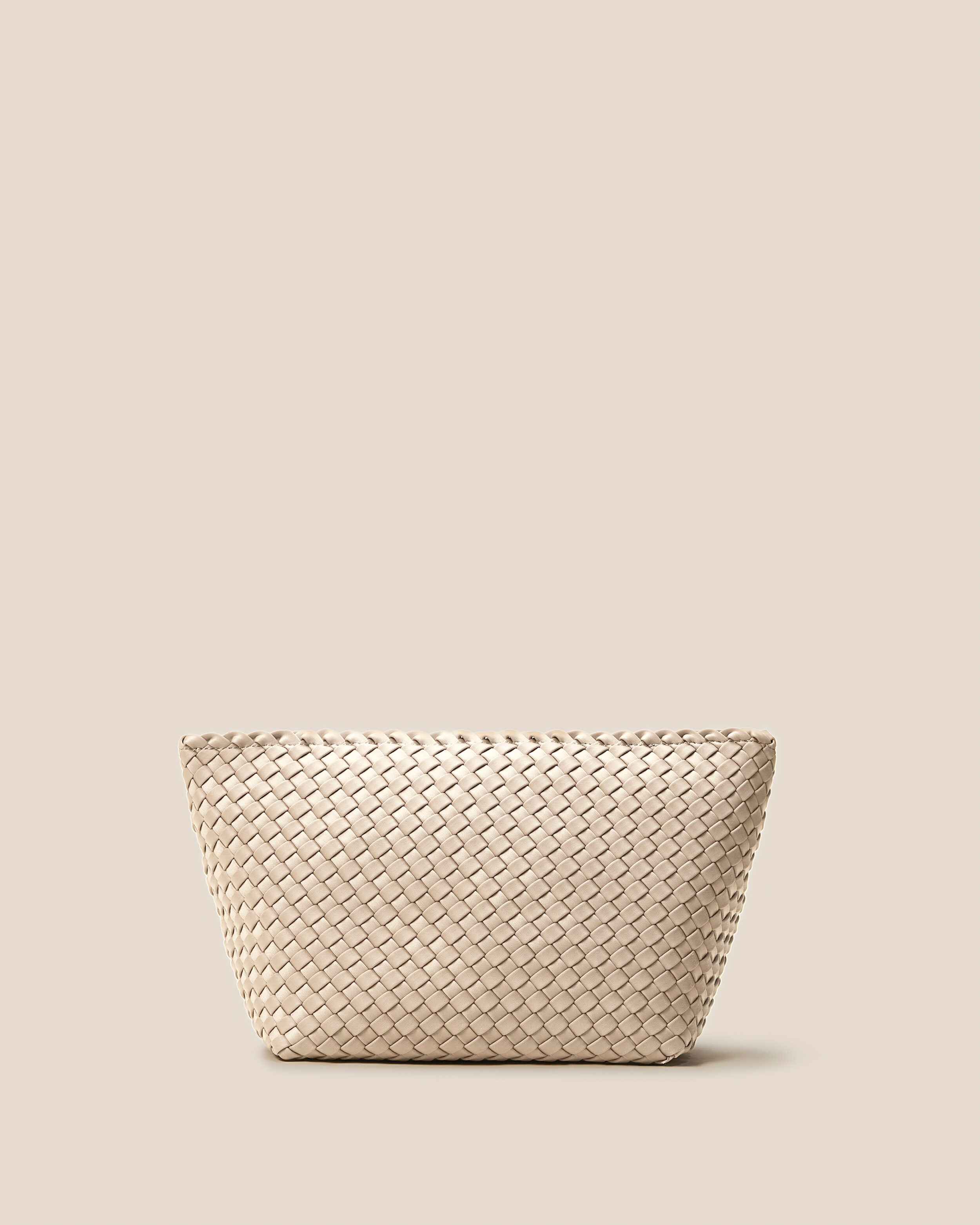 Portofino Cosmetic Pouch in Ecru, a cream tone, in handwoven neoprene, featuring a zip closure.