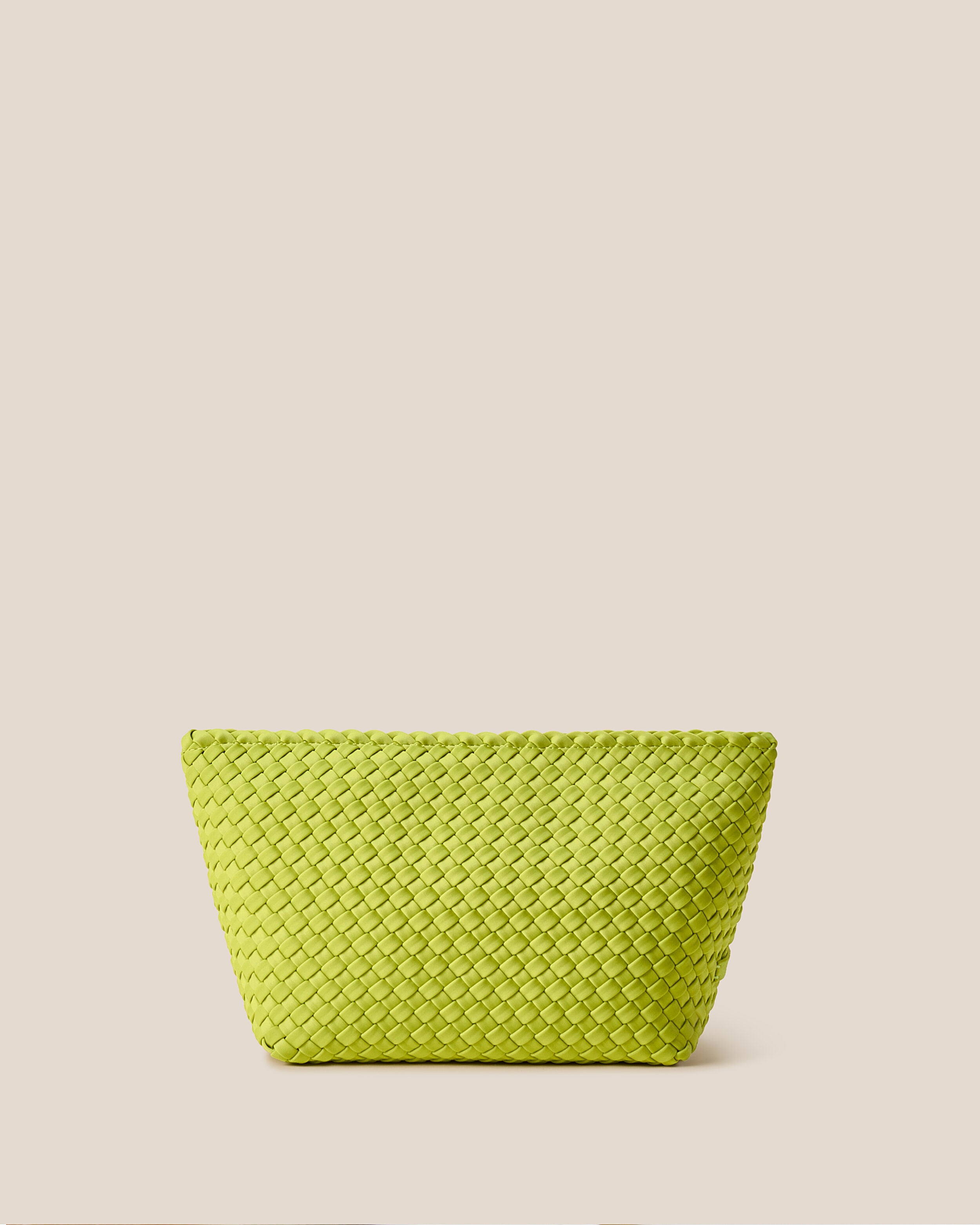 Portofino Cosmetic Pouch in Matcha, a lime green tone, in handwoven neoprene, featuring a zip closure.