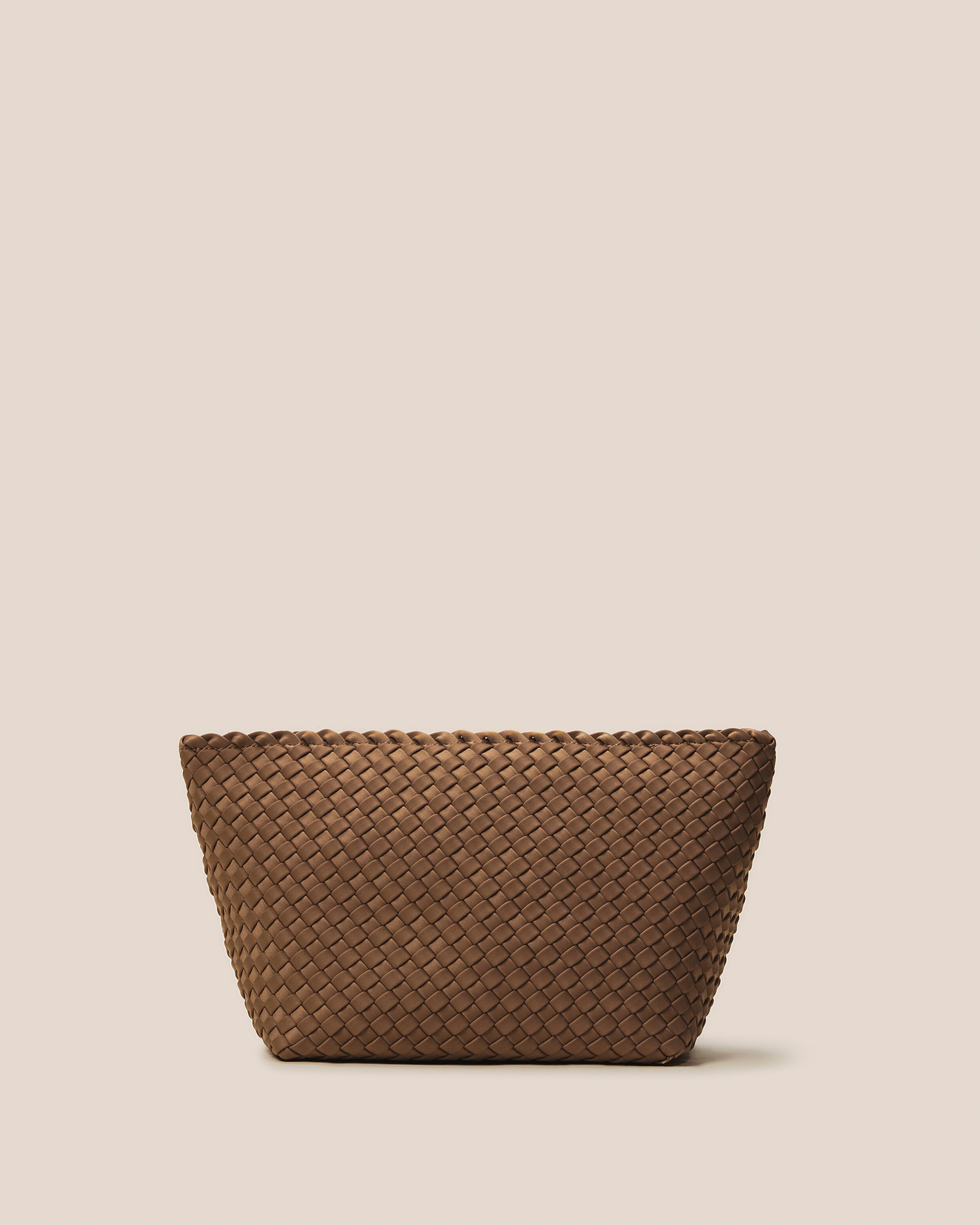 Portofino Cosmetic Pouch in Mink, a brown tone, in handwoven neoprene, featuring a zip closure.