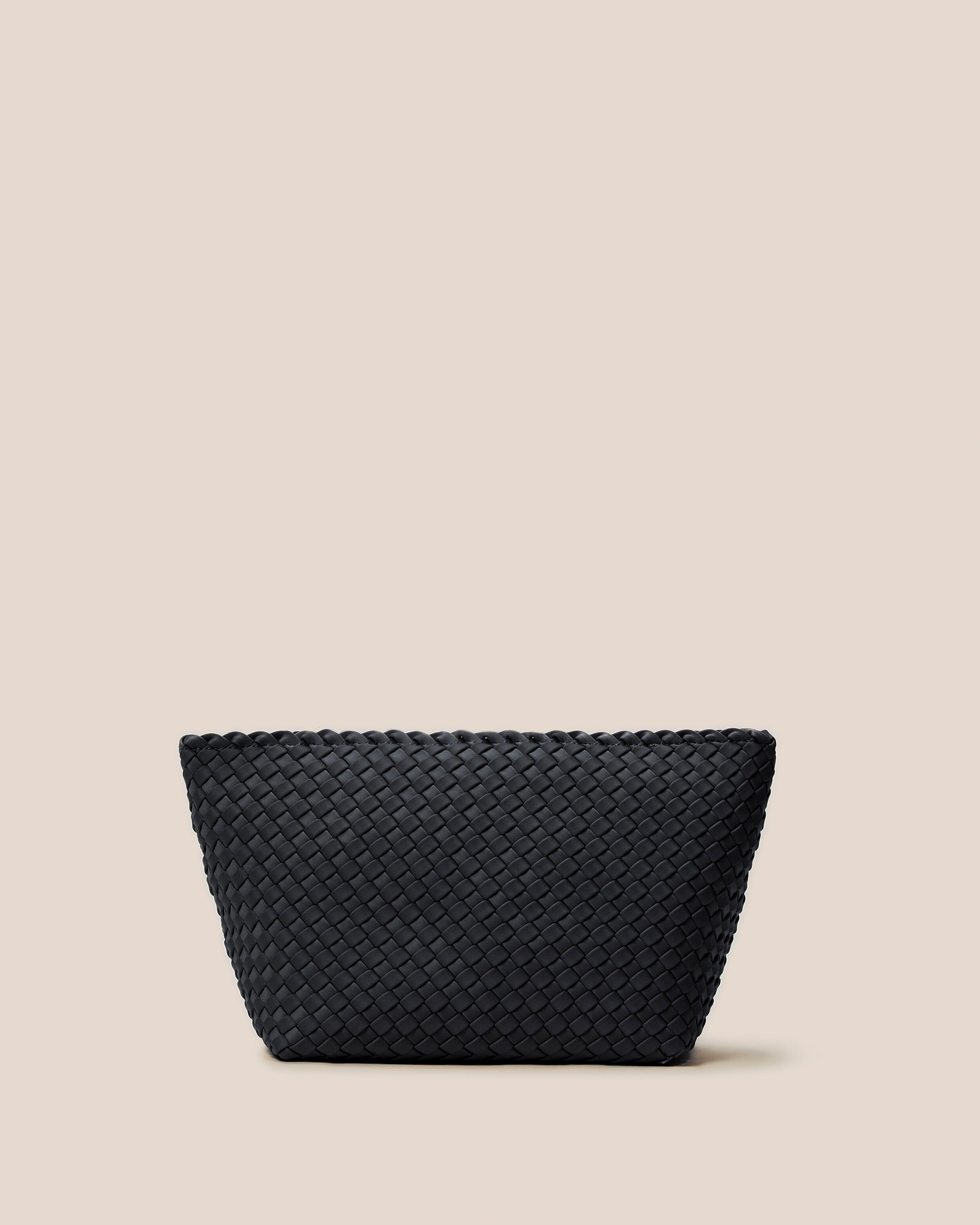 Portofino Cosmetic Pouch in Onyx, a true black tone, in handwoven neoprene, featuring a zip closure.