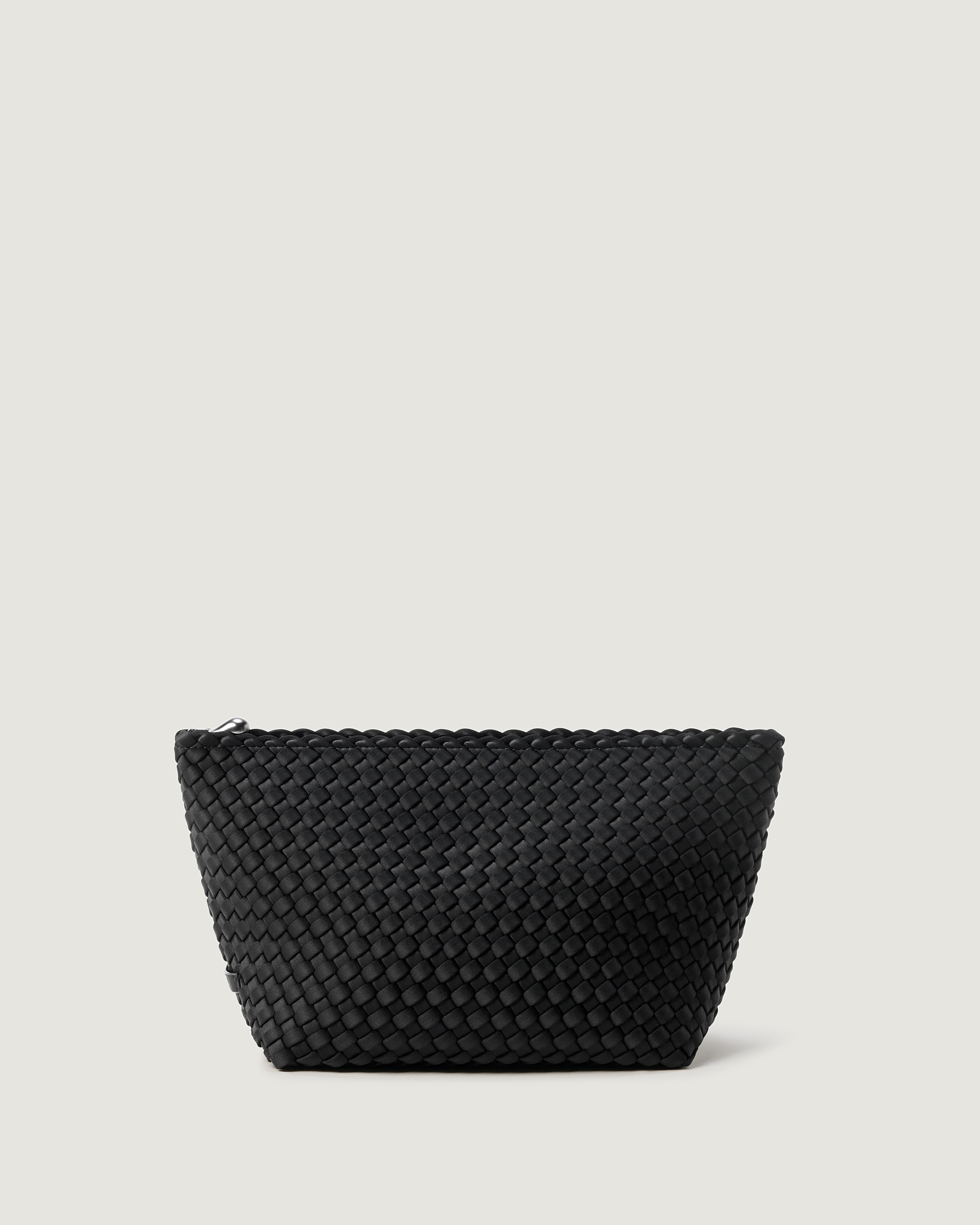 Portofino Cosmetic Pouch in Onyx, a true black tone, in handwoven neoprene, featuring a zip closure.