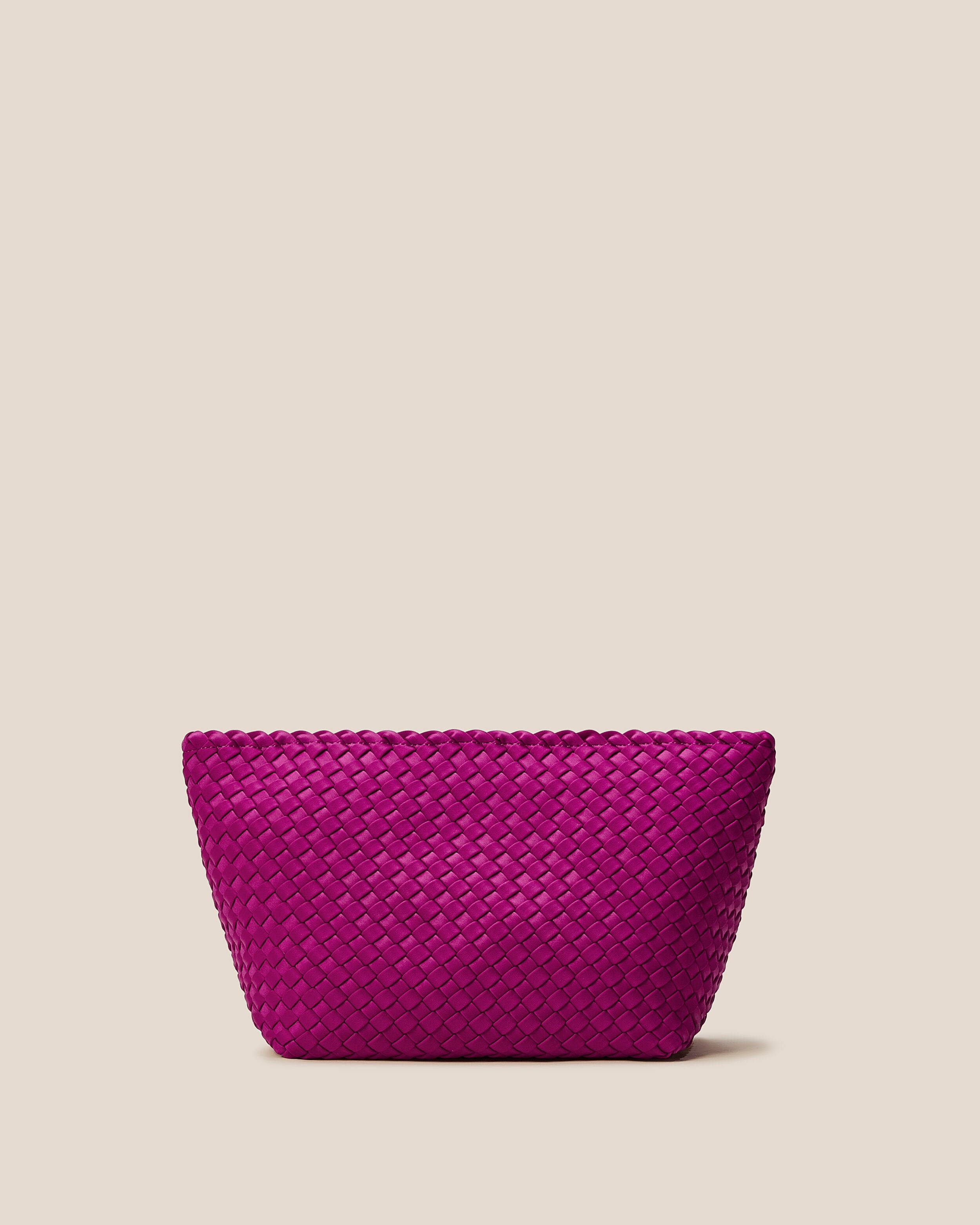 Portofino Cosmetic Pouch in Rio, a fuchsia tone, in handwoven neoprene, featuring a zip closure.