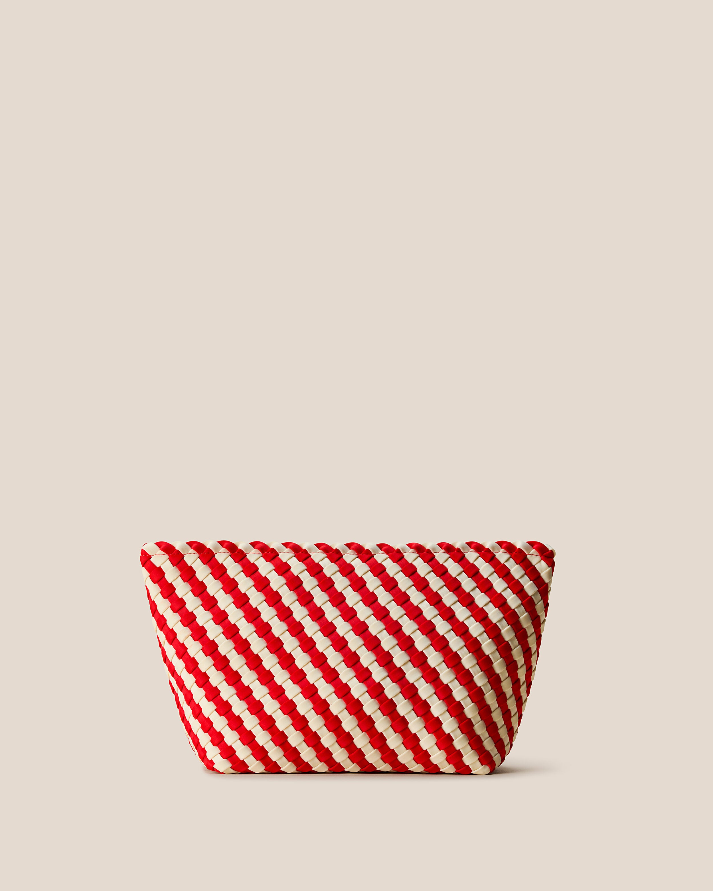 Portofino Cosmetic Pouch in Amalfi, a red and bone tone, in handwoven neoprene, featuring a zip closure.