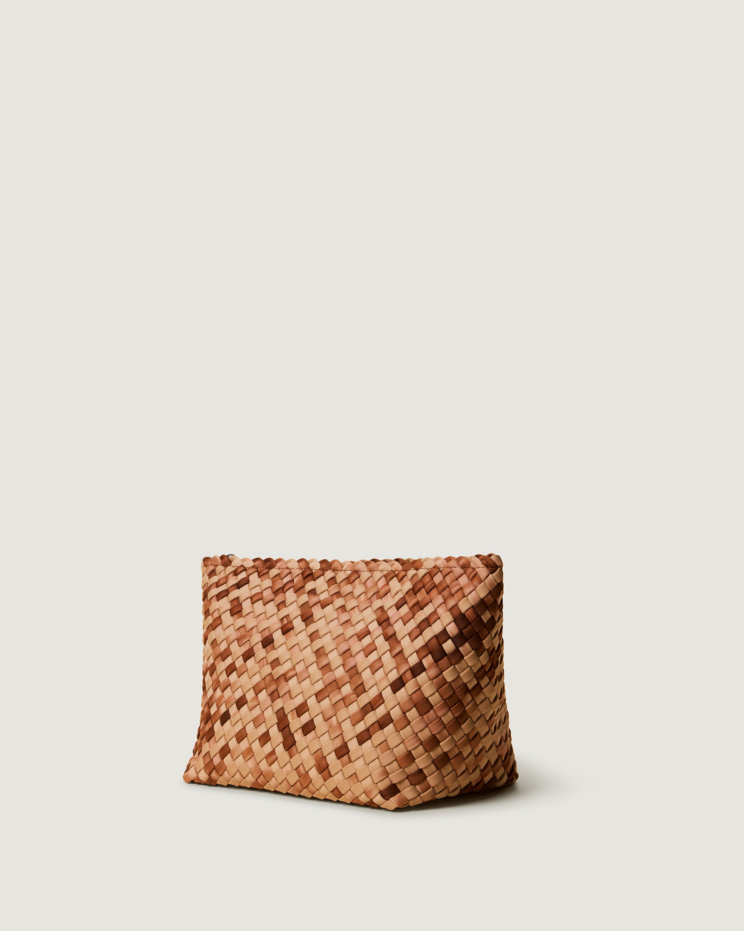 Portofino Cosmetic Pouch in Fez shown from a side angle, highlighting its handwoven neoprene construction and zip closure.