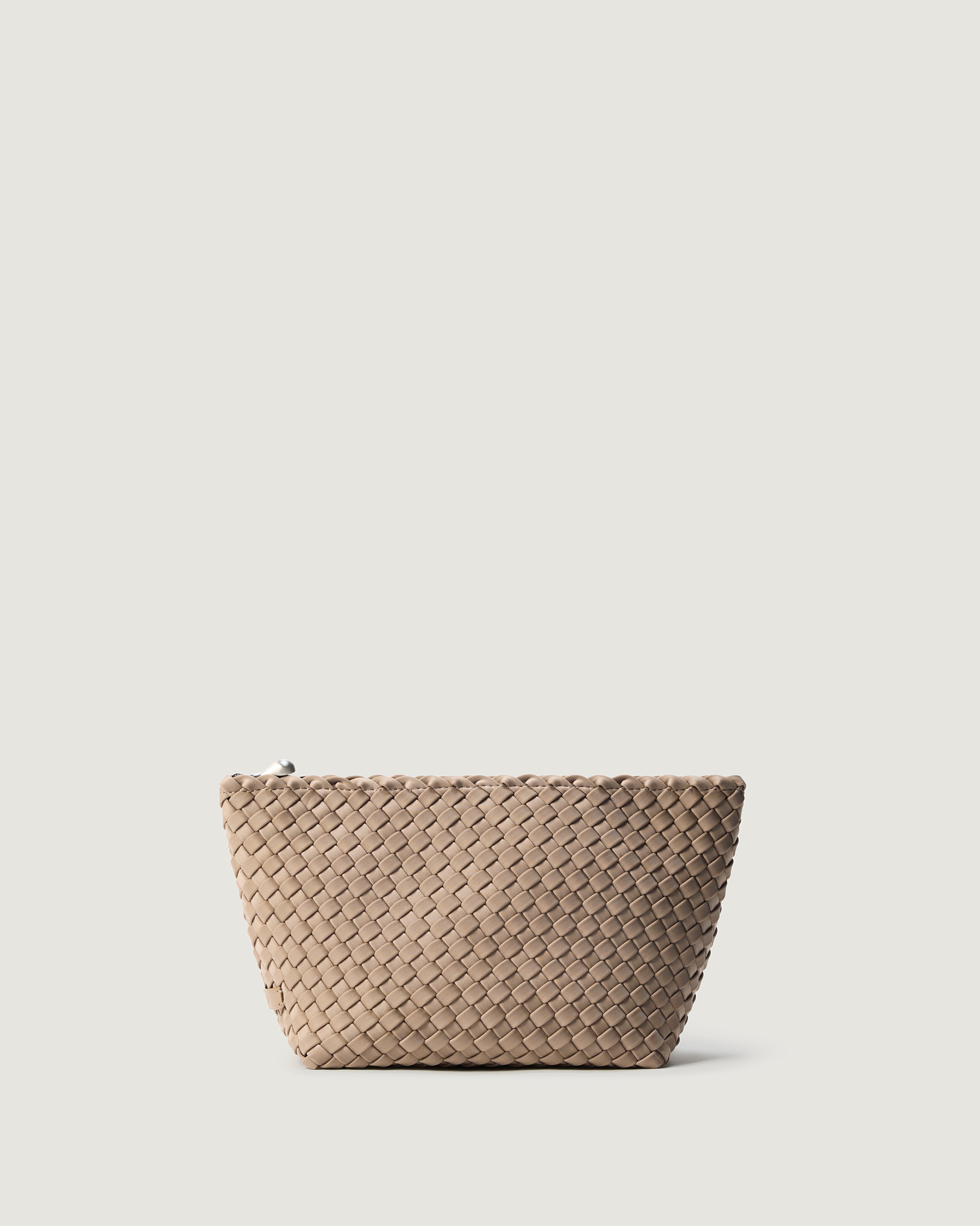 Portofino Cosmetic Pouch in Cashmere, a taupe tone, in handwoven neoprene, featuring a zip closure.