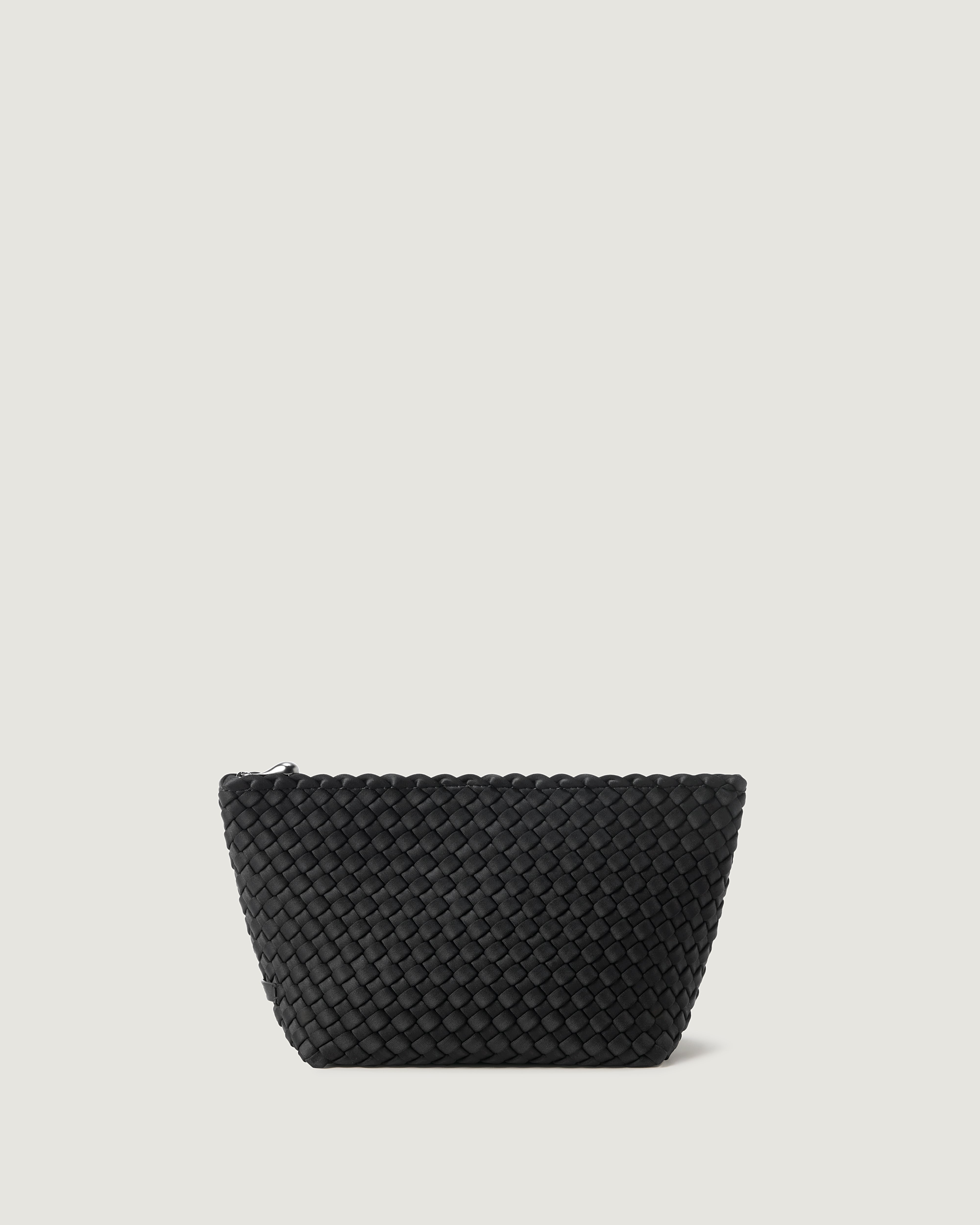 Portofino Cosmetic Pouch in Onyx, a true black tone, in handwoven neoprene, featuring a zip closure.