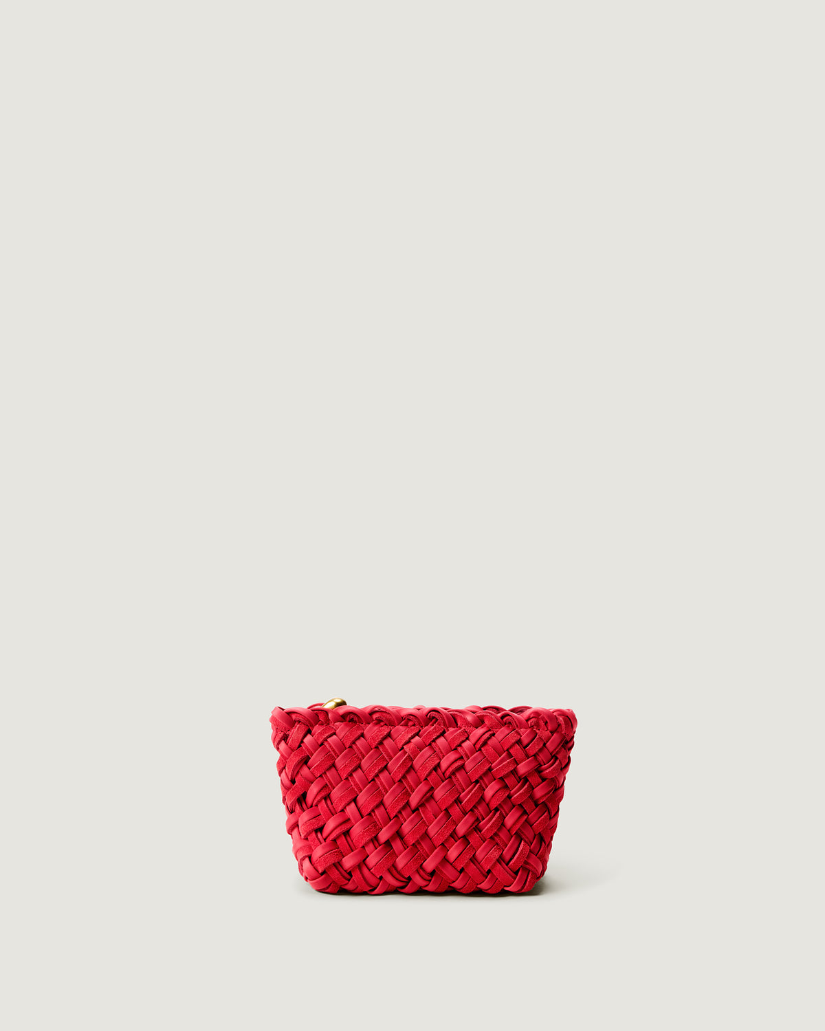 Portofino Petit Cosmetic Pouch in Cerise, a bright cherry red tone, in handwoven neoprene and suede, featuring a zip closure.