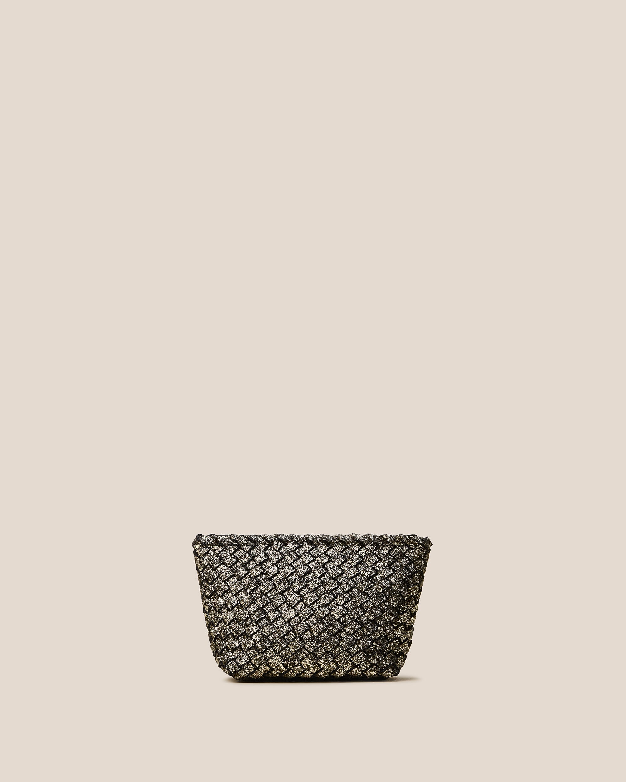 Portofino Petit Metallic Cosmetic Pouch in Etoile, a metallic gold tone, in handwoven neoprene featuring a zip closure.