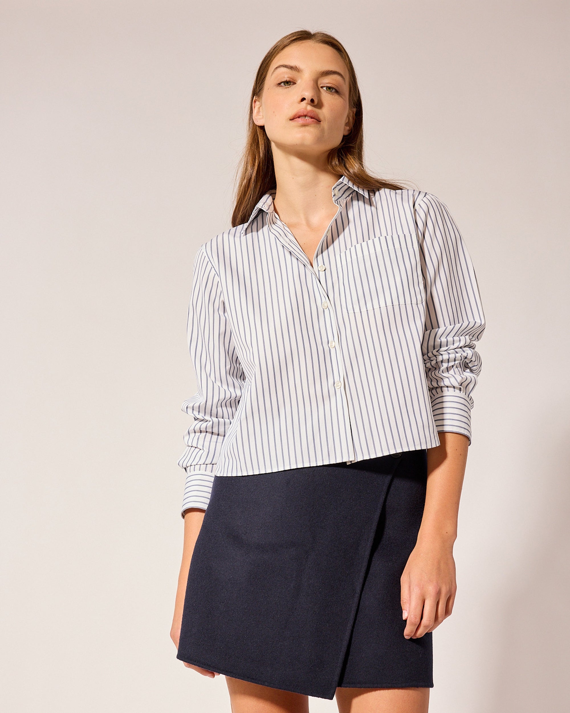 T.Line Coco Cropped Shirt | Navy Triple Stripe