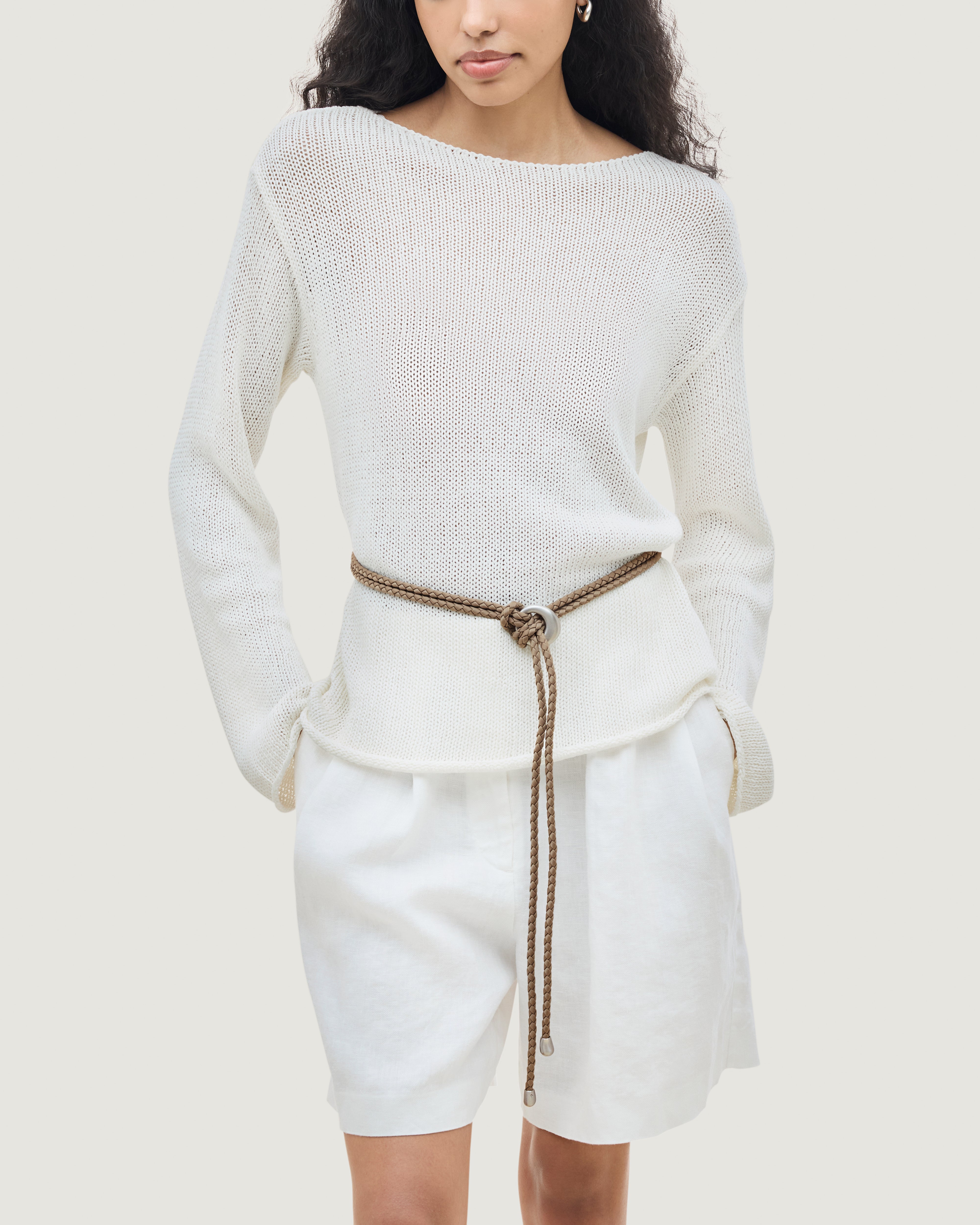 Salta Belt in Cashmere shown on model.
