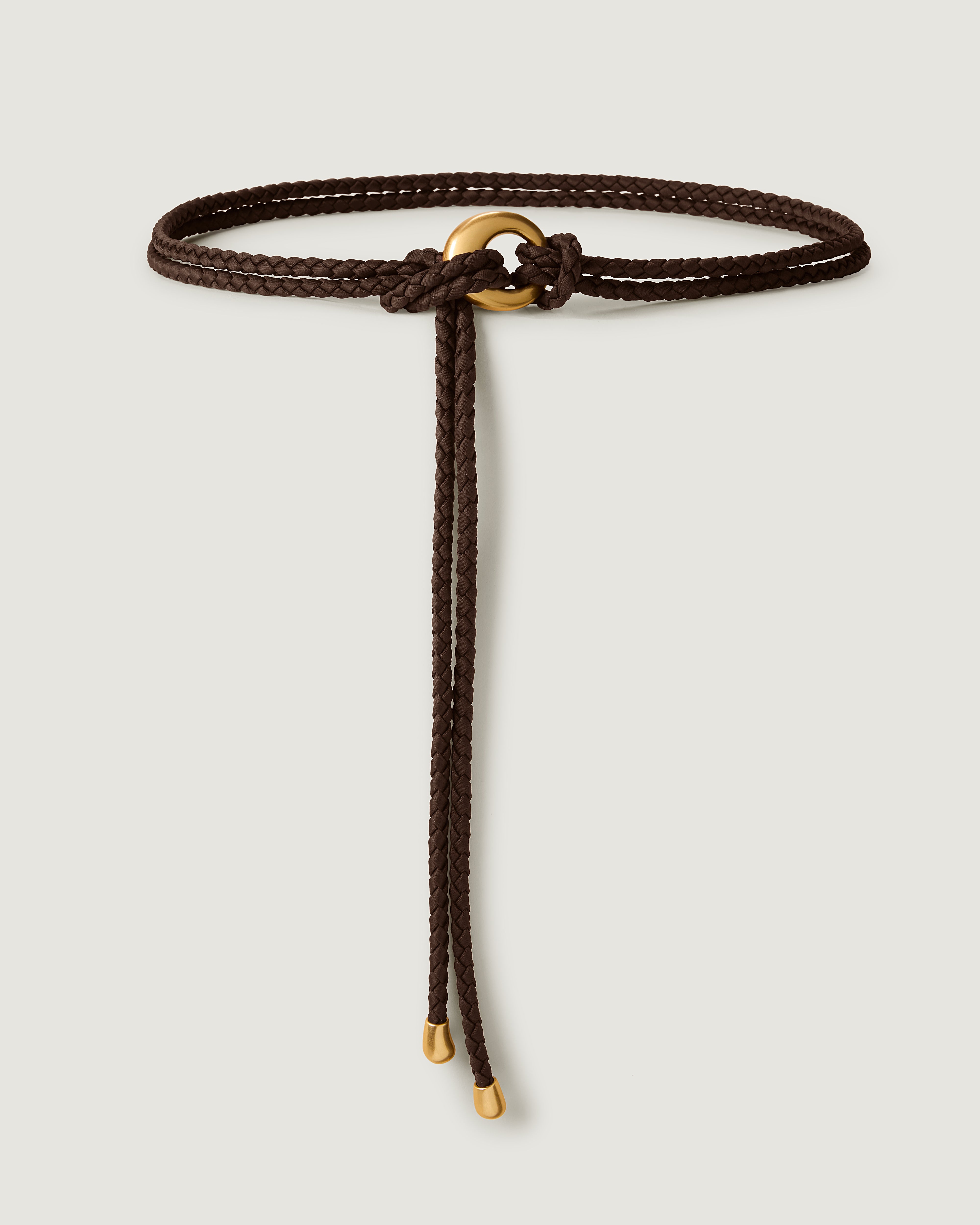 Full tied view of The Salta Belt in Chocolate.