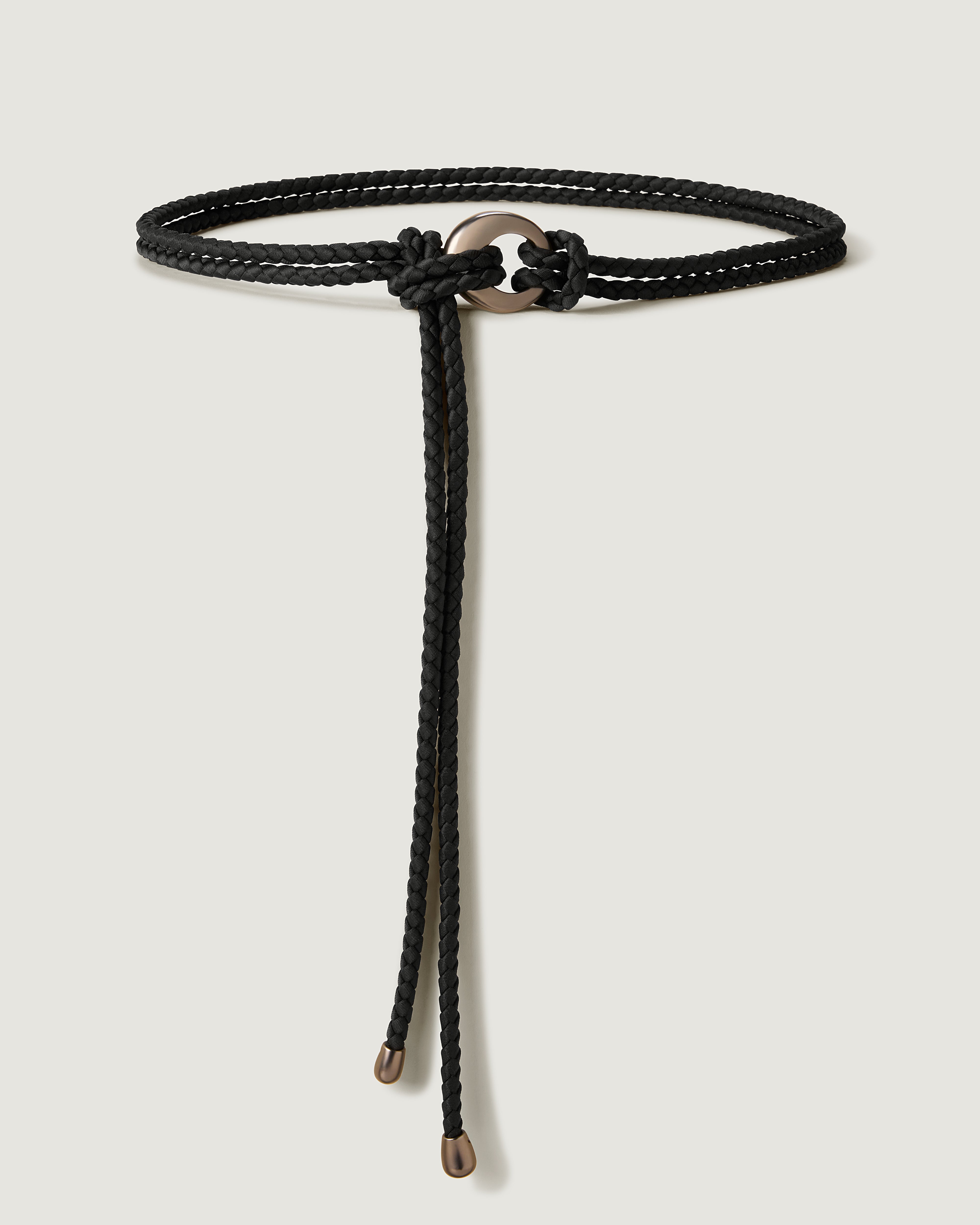 Full tied view of The Salta Belt in Onyx.