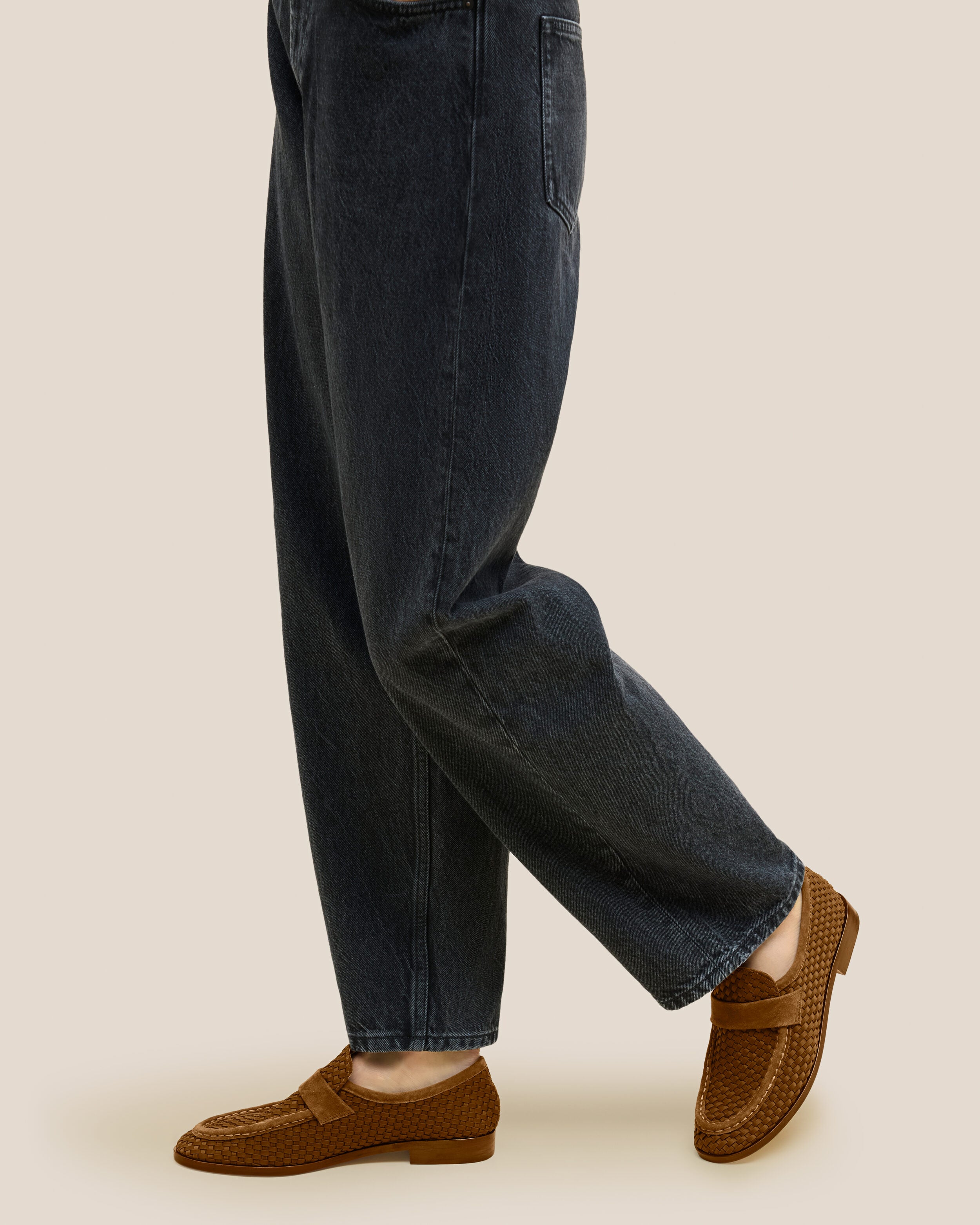 The Sonoma Loafer in Teak shown on model.