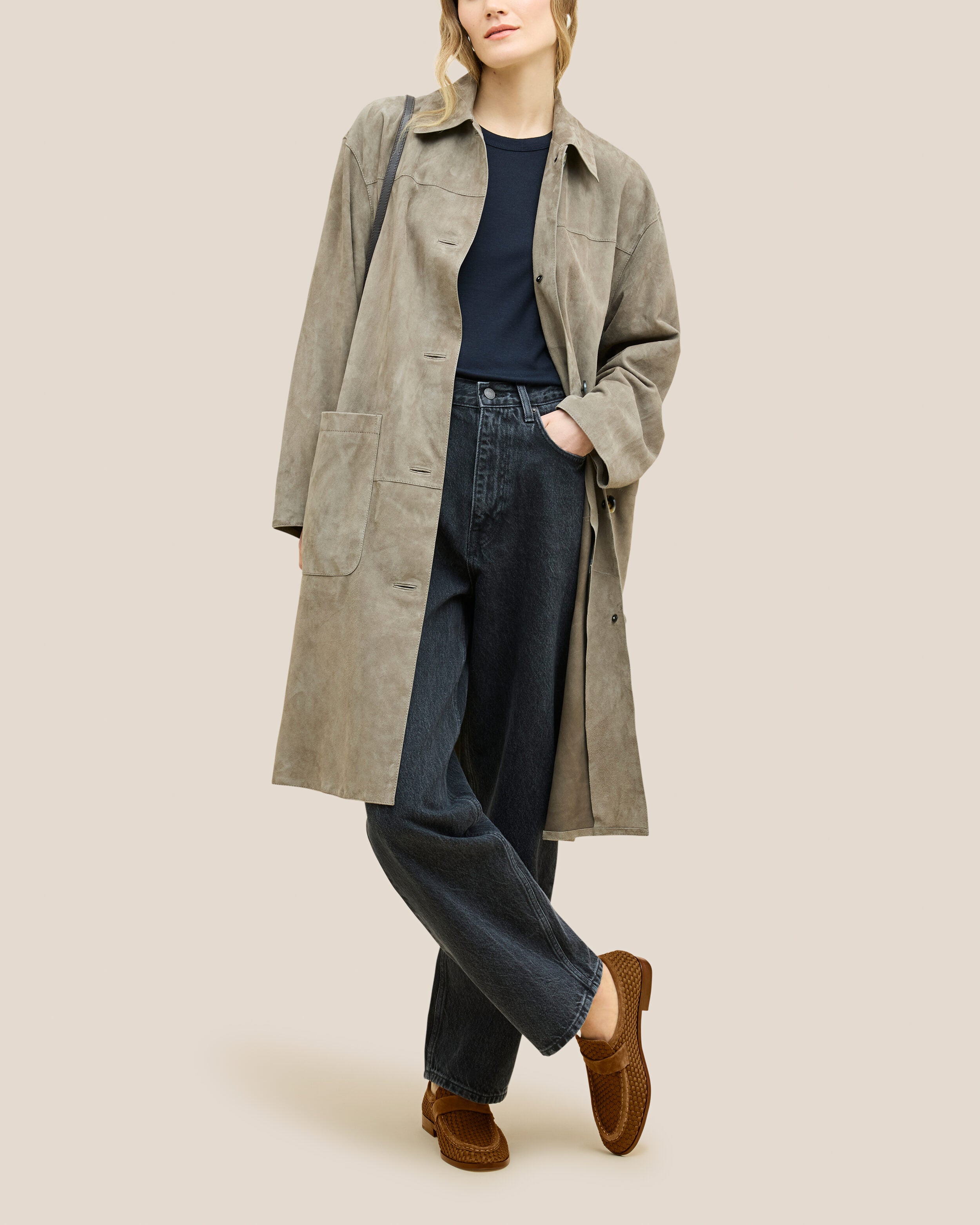 The Sonoma Loafer in Teak shown on model.