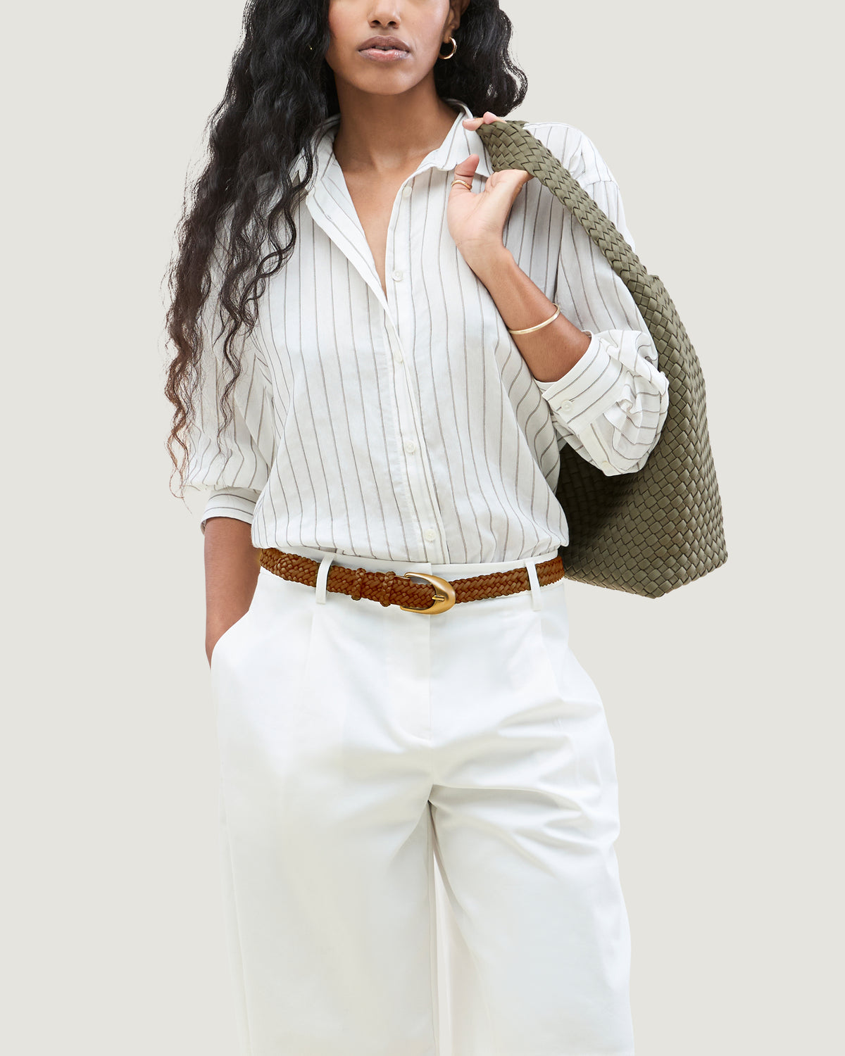 Sonora Belt in Teak shown on model