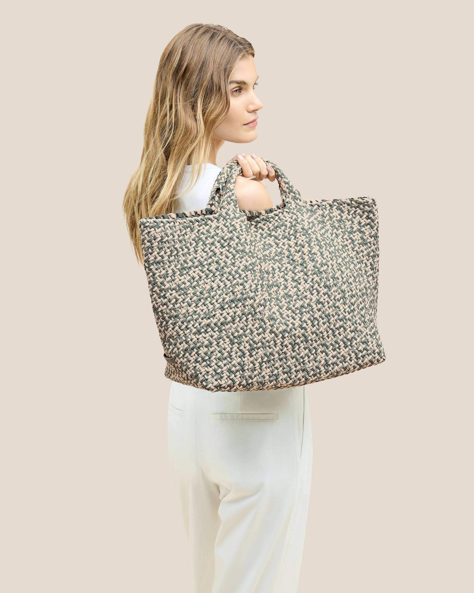 St. Barths Large Tote Prism in Papyrus | Model Close (R)