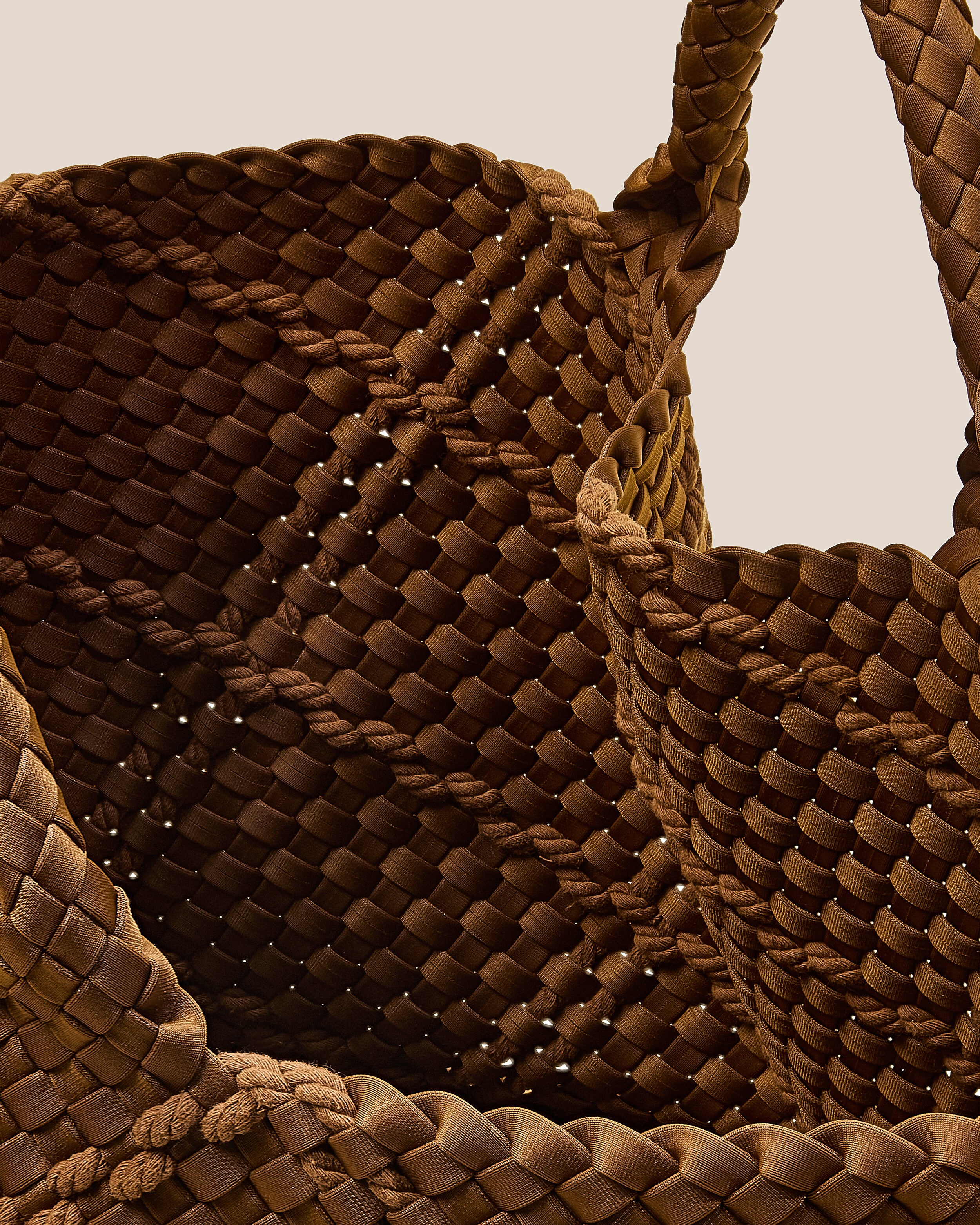 Interior close-up of St. Barths Tote in Harbor showing its open top, and unlined interior.