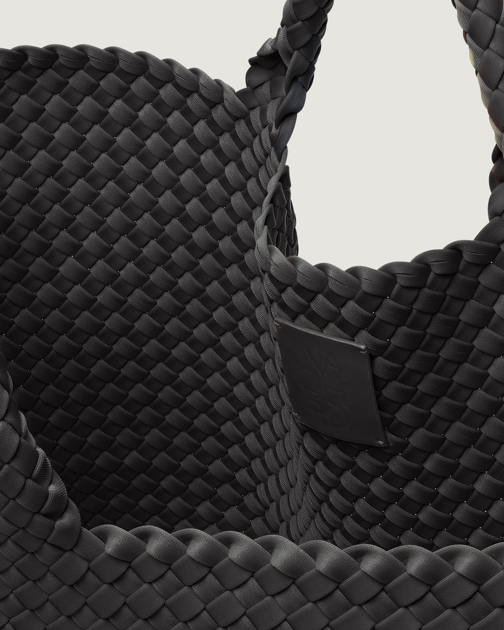 Interior close-up of St. Barths Large Tote Bag in Ash showing its open top, and unlined interior.
