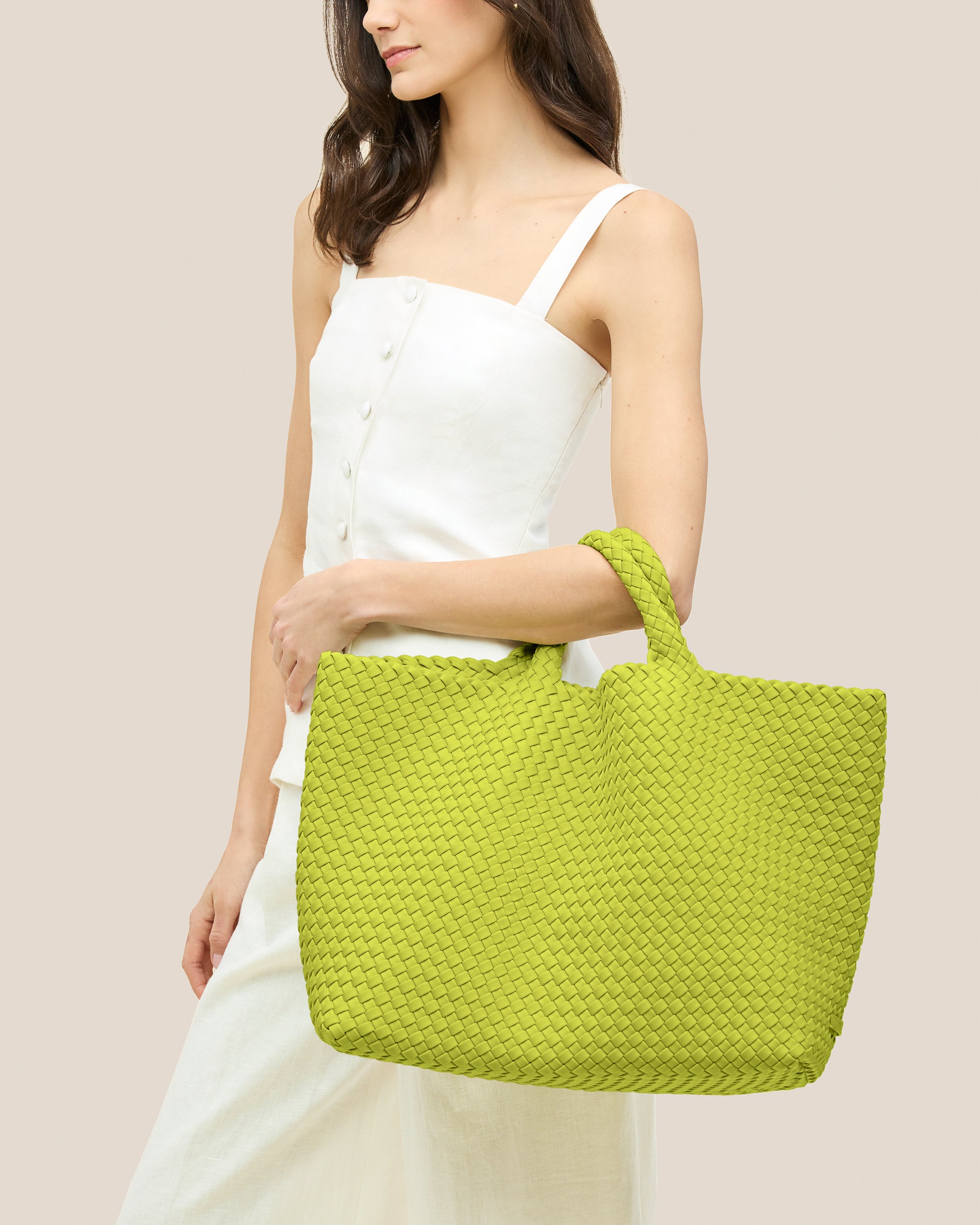 St. Barths Large Tote in Matcha | On Model Close Up
