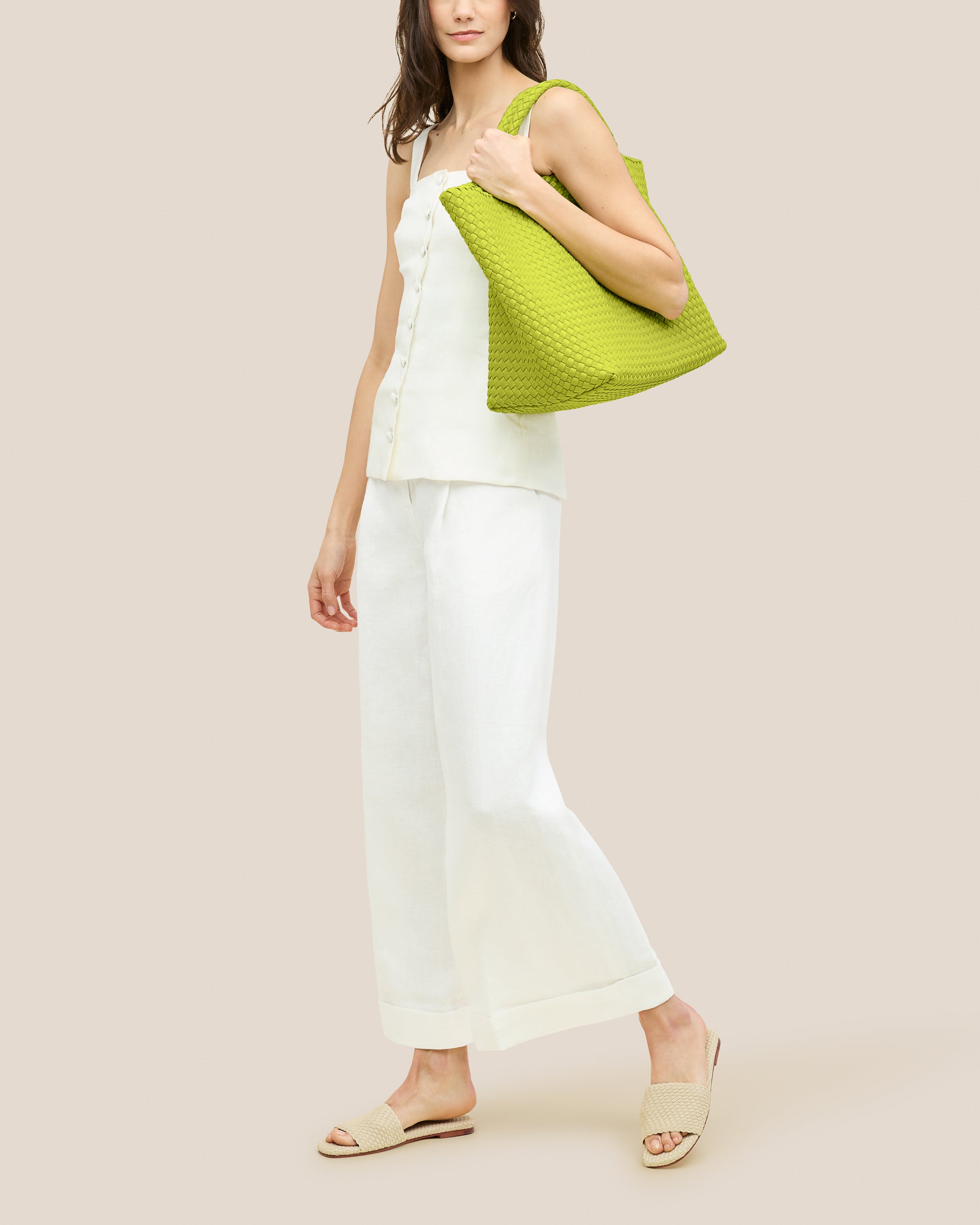 St. Barths Large Tote in Matcha | On Model Full Body