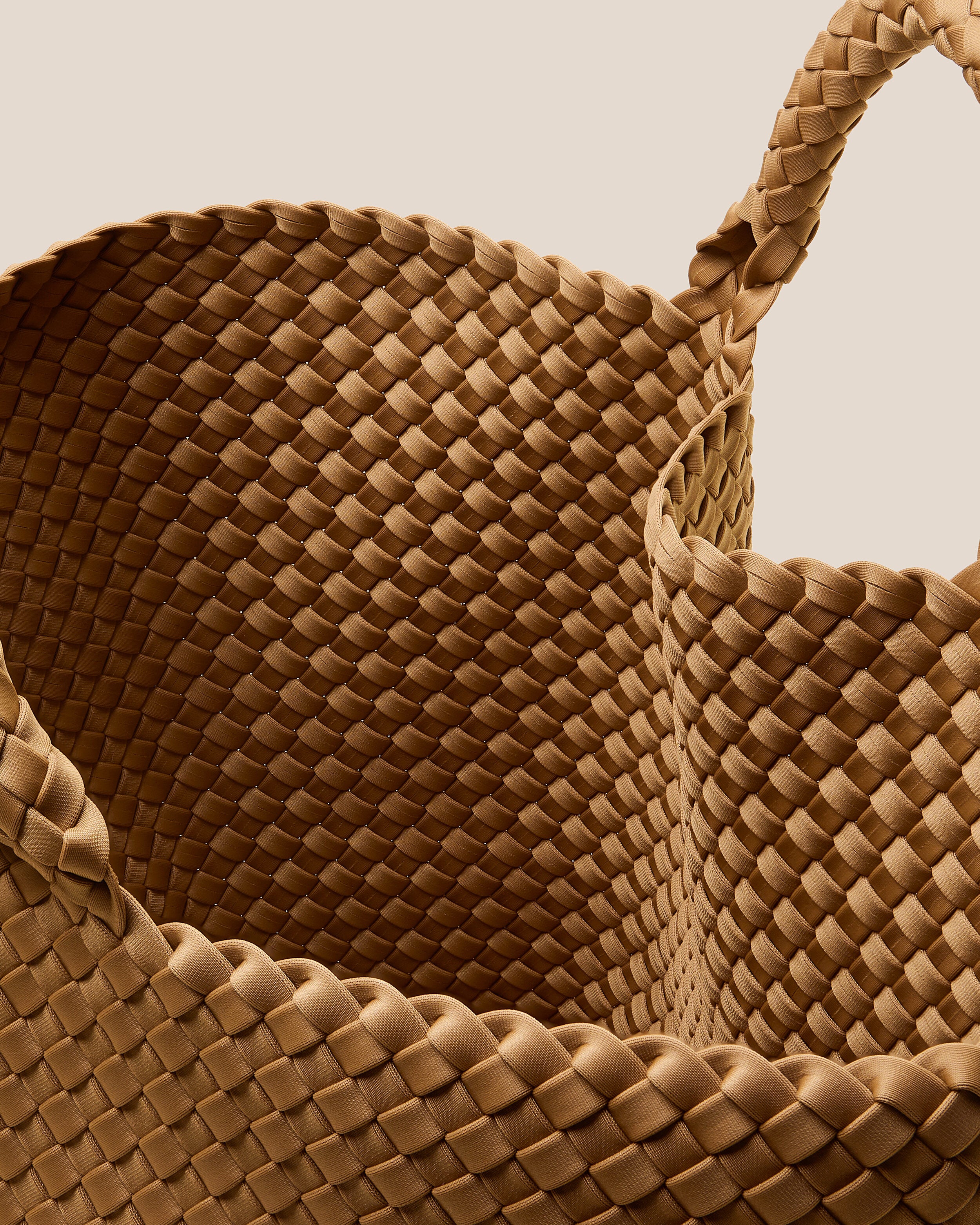 Interior close-up of St. Barths Tote in Montauk showing its open top, and unlined interior.